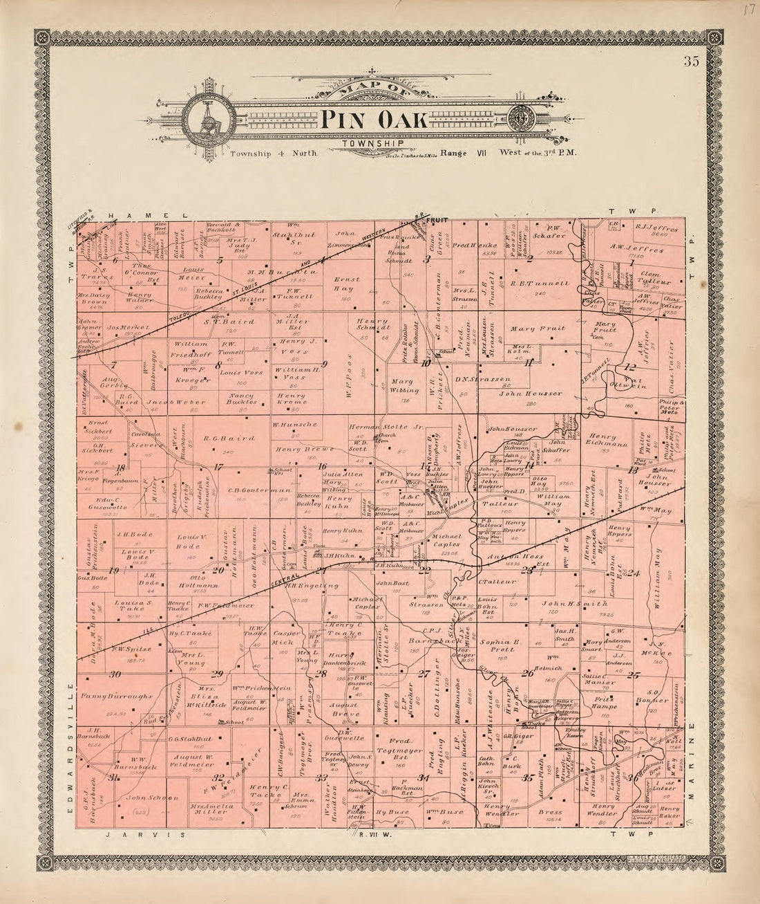 Pin Oak Township from Standard Atlas of Madison County, Illinois : Including a Plat Book of the Villages, Cities and Townships of the County, Map of the State, United States and World : Patrons Directory, Reference … 1906 by Relic Map Company