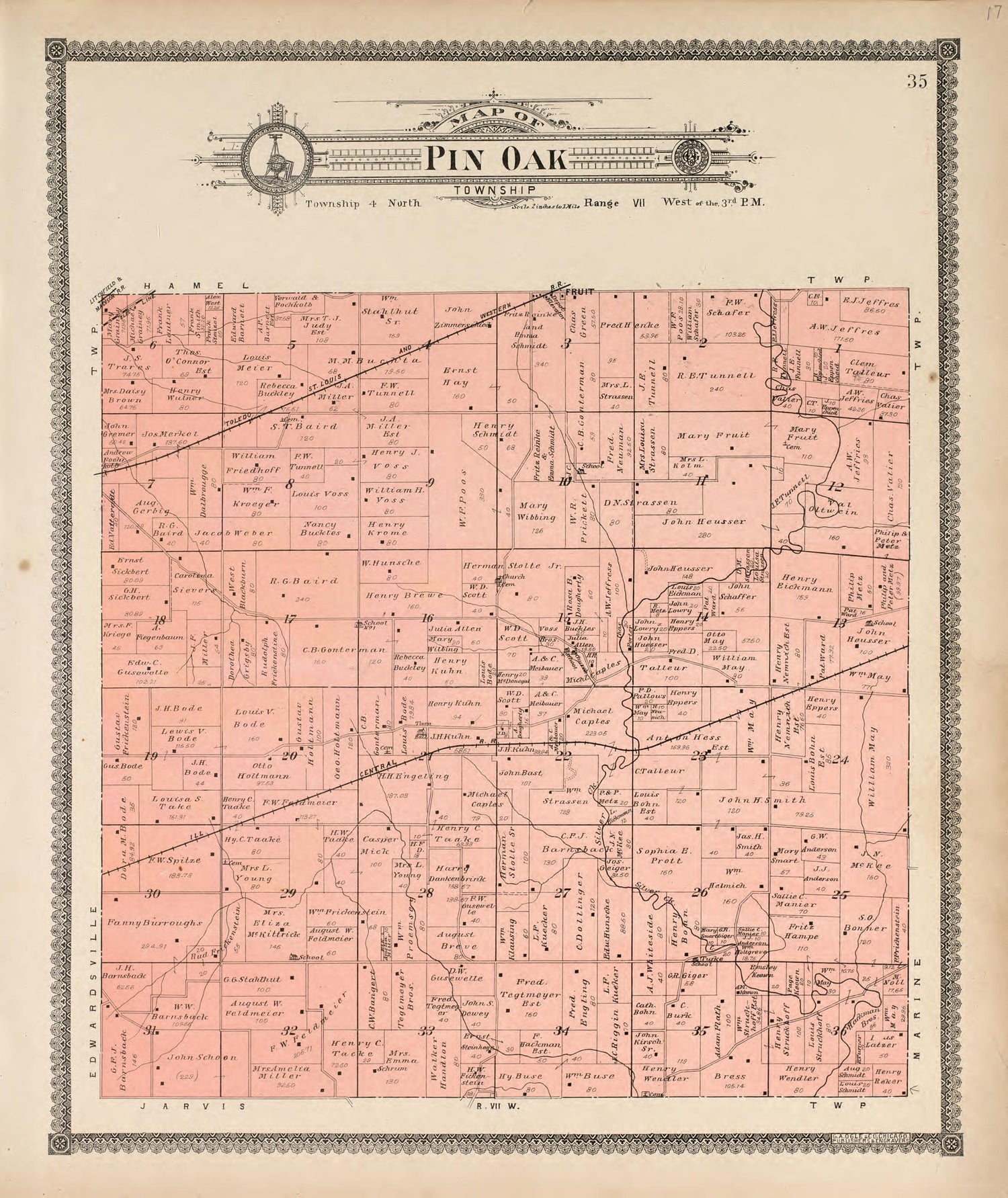 Pin Oak Township from Standard Atlas of Madison County, Illinois : Including a Plat Book of the Villages, Cities and Townships of the County, Map of the State, United States and World : Patrons Directory, Reference … 1906 by Relic Map Company