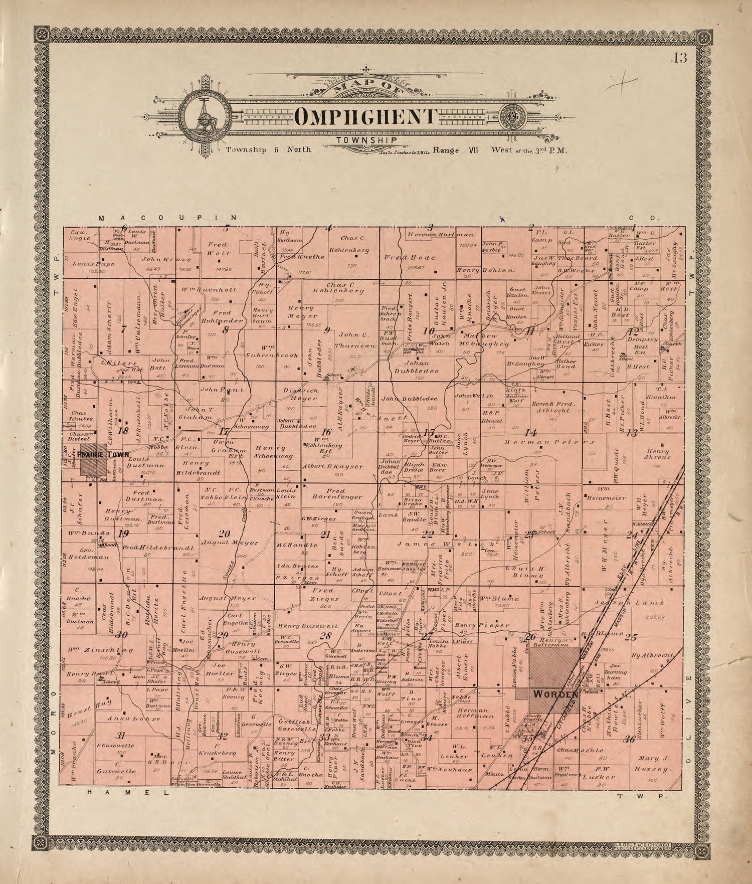 Omphghent Township from Standard Atlas of Madison County, Illinois : Including a Plat Book of the Villages, Cities and Townships of the County, Map of the State, United States and World : Patrons Directory, Reference … 1906 by Relic Map Company