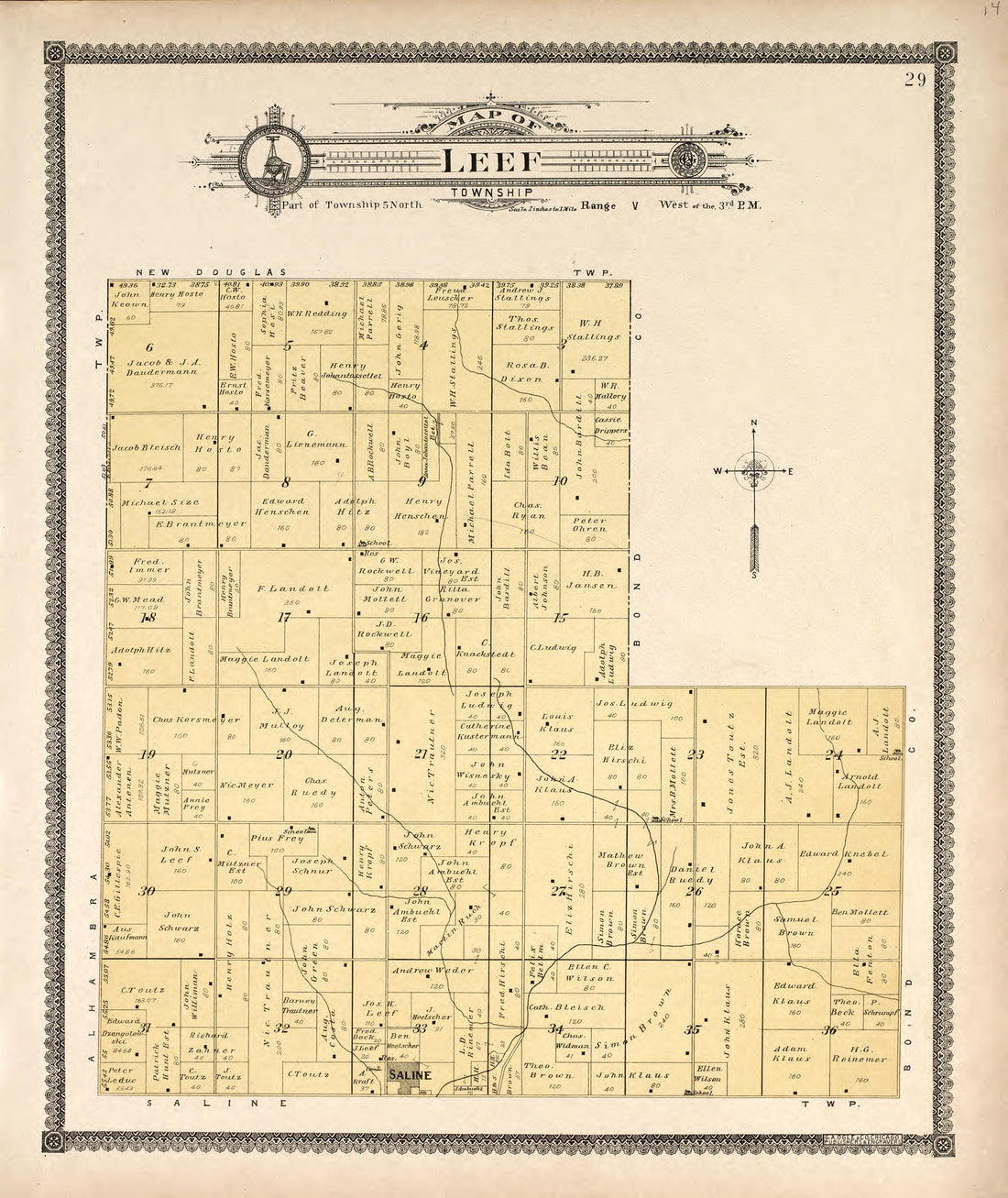 Leef Township from Standard Atlas of Madison County, Illinois : Including a Plat Book of the Villages, Cities and Townships of the County, Map of the State, United States and World : Patrons Directory, Reference … 1906 by Relic Map Company