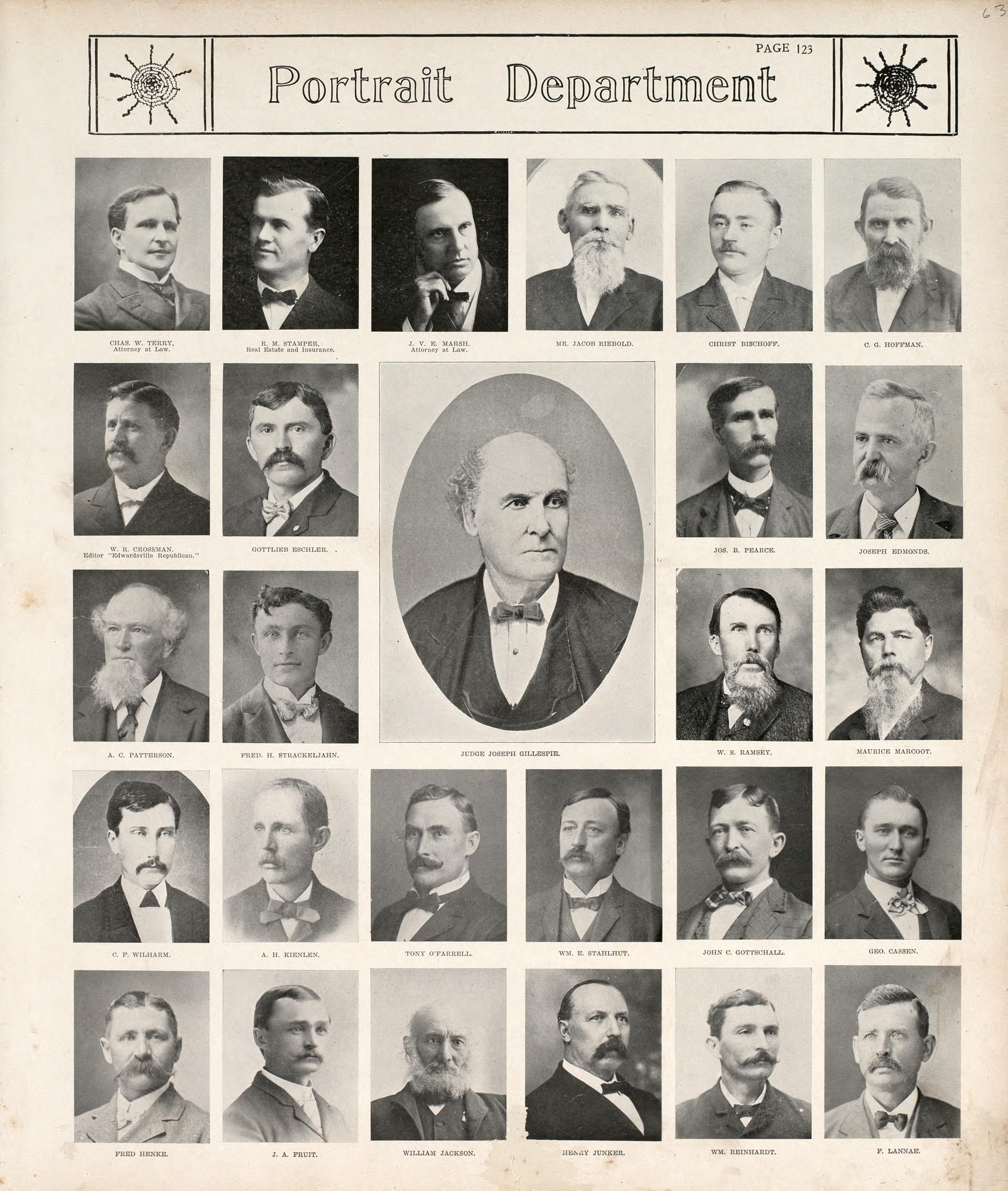 Portrait Department - 1 from Standard Atlas of Madison County, Illinois : Including a Plat Book of the Villages, Cities and Townships of the County, Map of the State, United States and World : Patrons Directory, Reference … 1906 by Relic Map Company