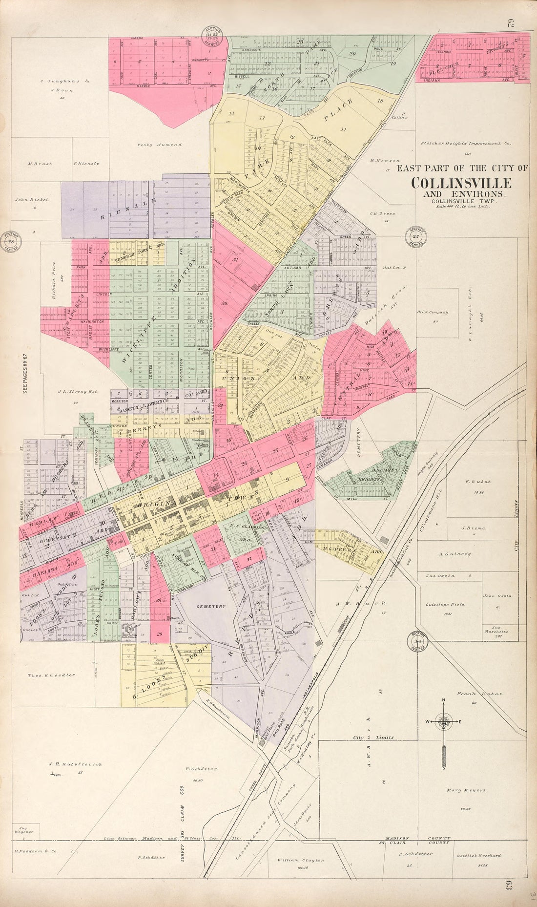 East Part of Collinsville from Standard Atlas of Madison County, Illinois : Including a Plat Book of the Villages, Cities and Townships of the County, Map of the State, United States and World : Patrons Directory, Reference … 1906 by Relic Map Company