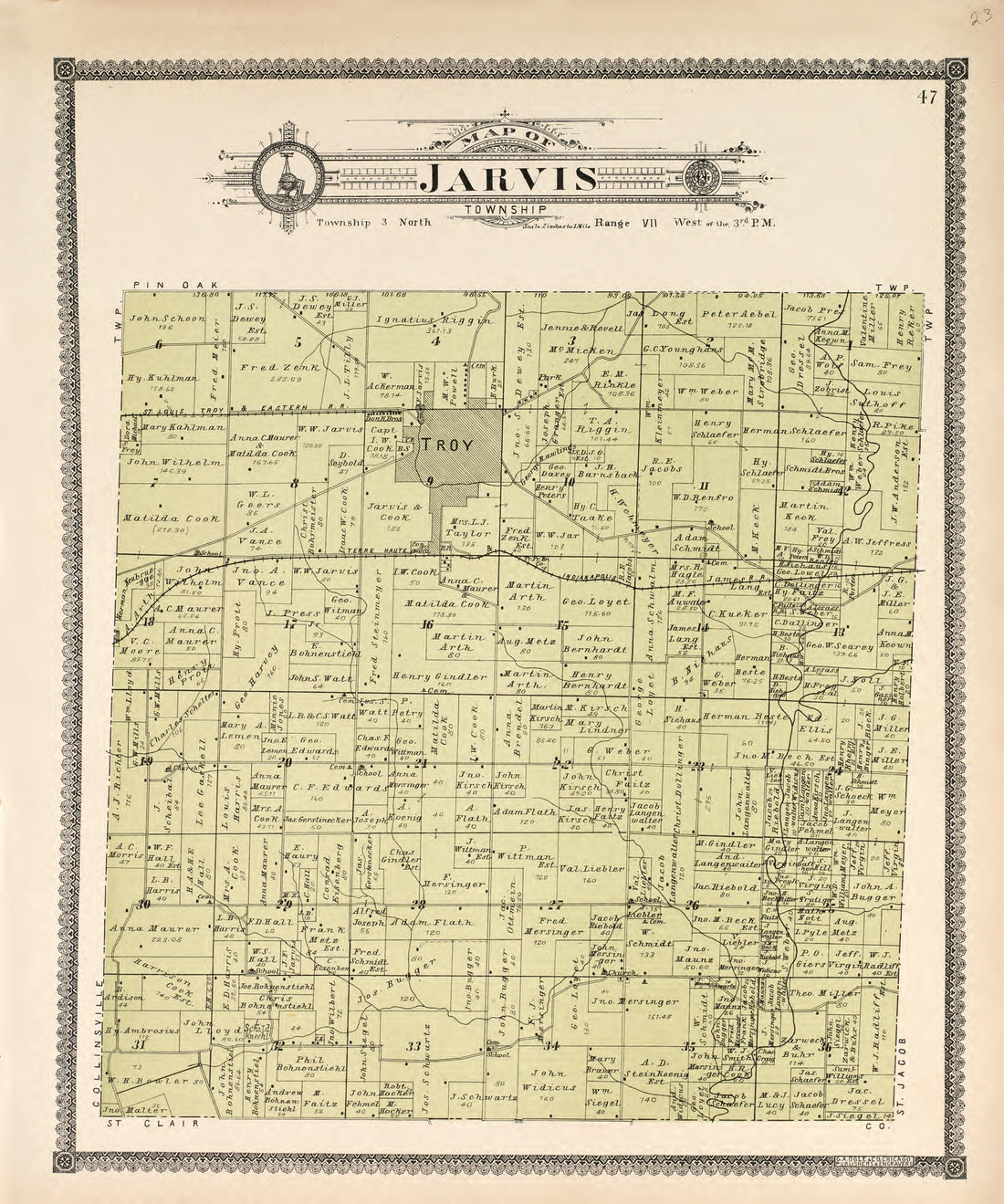 Jarvis Township from Standard Atlas of Madison County, Illinois : Including a Plat Book of the Villages, Cities and Townships of the County, Map of the State, United States and World : Patrons Directory, Reference … 1906 by Relic Map Company