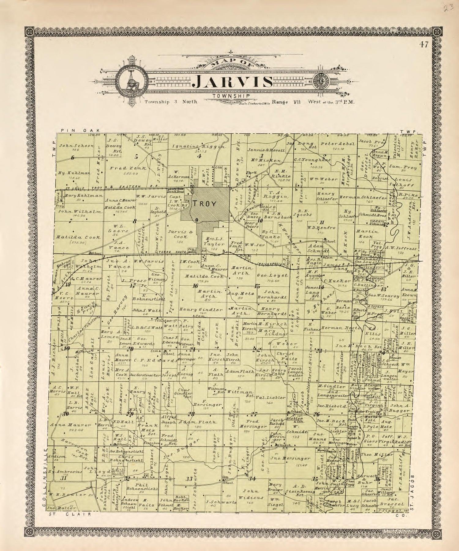 Jarvis Township from Standard Atlas of Madison County, Illinois : Including a Plat Book of the Villages, Cities and Townships of the County, Map of the State, United States and World : Patrons Directory, Reference … 1906 by Relic Map Company