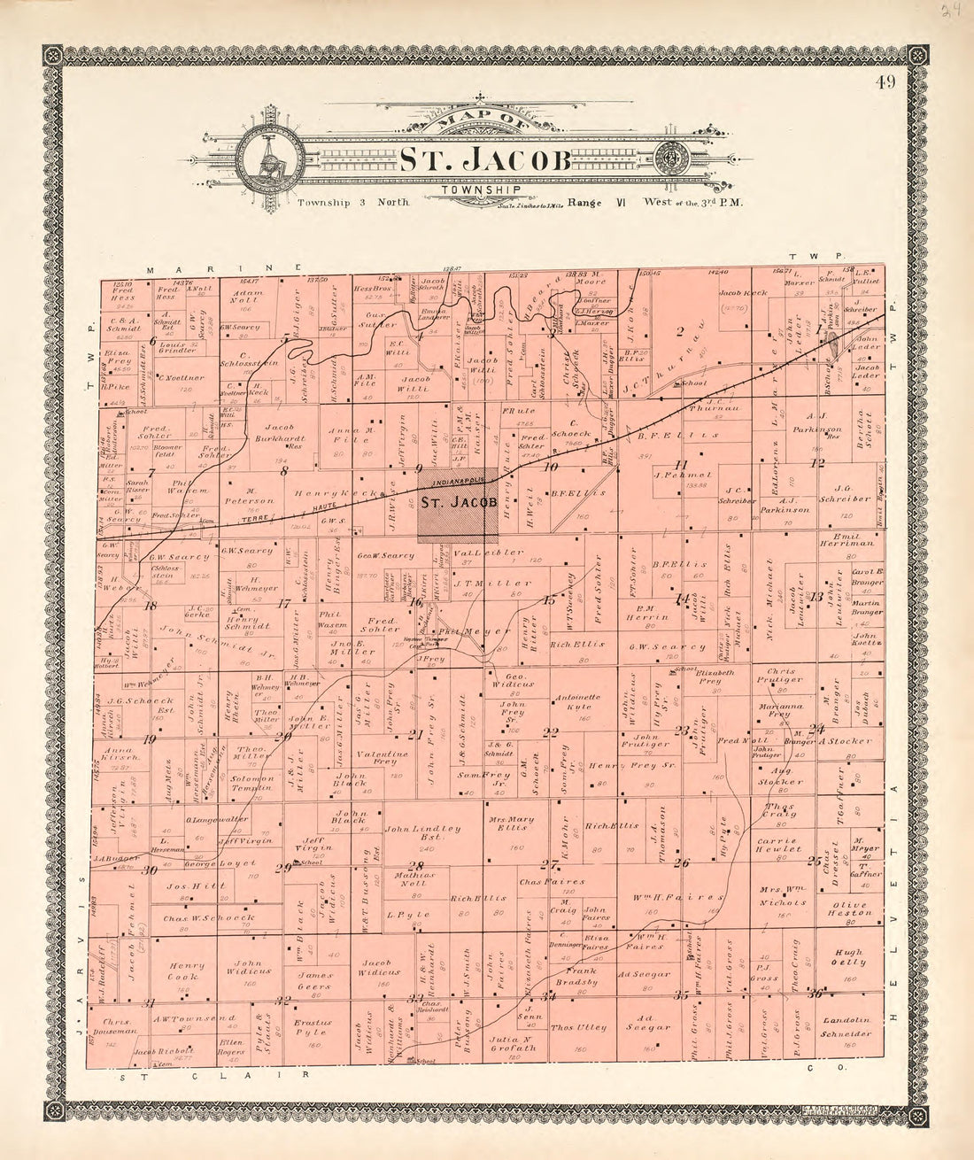 St. Jacob Township from Standard Atlas of Madison County, Illinois : Including a Plat Book of the Villages, Cities and Townships of the County, Map of the State, United States and World : Patrons Directory, Reference … 1906 by Relic Map Company