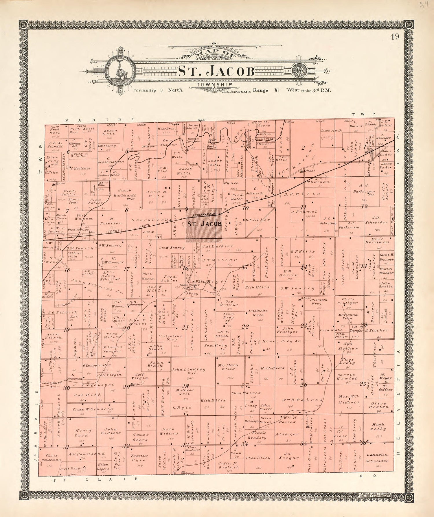 St. Jacob Township from Standard Atlas of Madison County, Illinois : Including a Plat Book of the Villages, Cities and Townships of the County, Map of the State, United States and World : Patrons Directory, Reference … 1906 by Relic Map Company