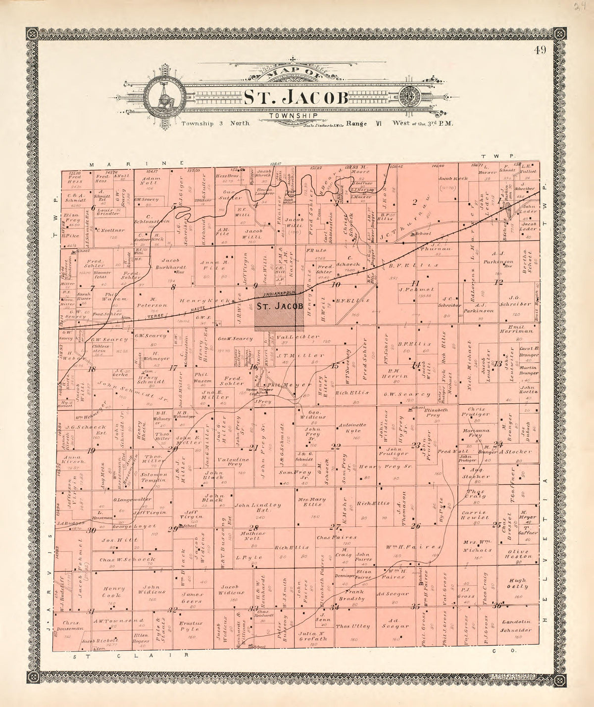 St. Jacob Township from Standard Atlas of Madison County, Illinois : Including a Plat Book of the Villages, Cities and Townships of the County, Map of the State, United States and World : Patrons Directory, Reference … 1906 by Relic Map Company