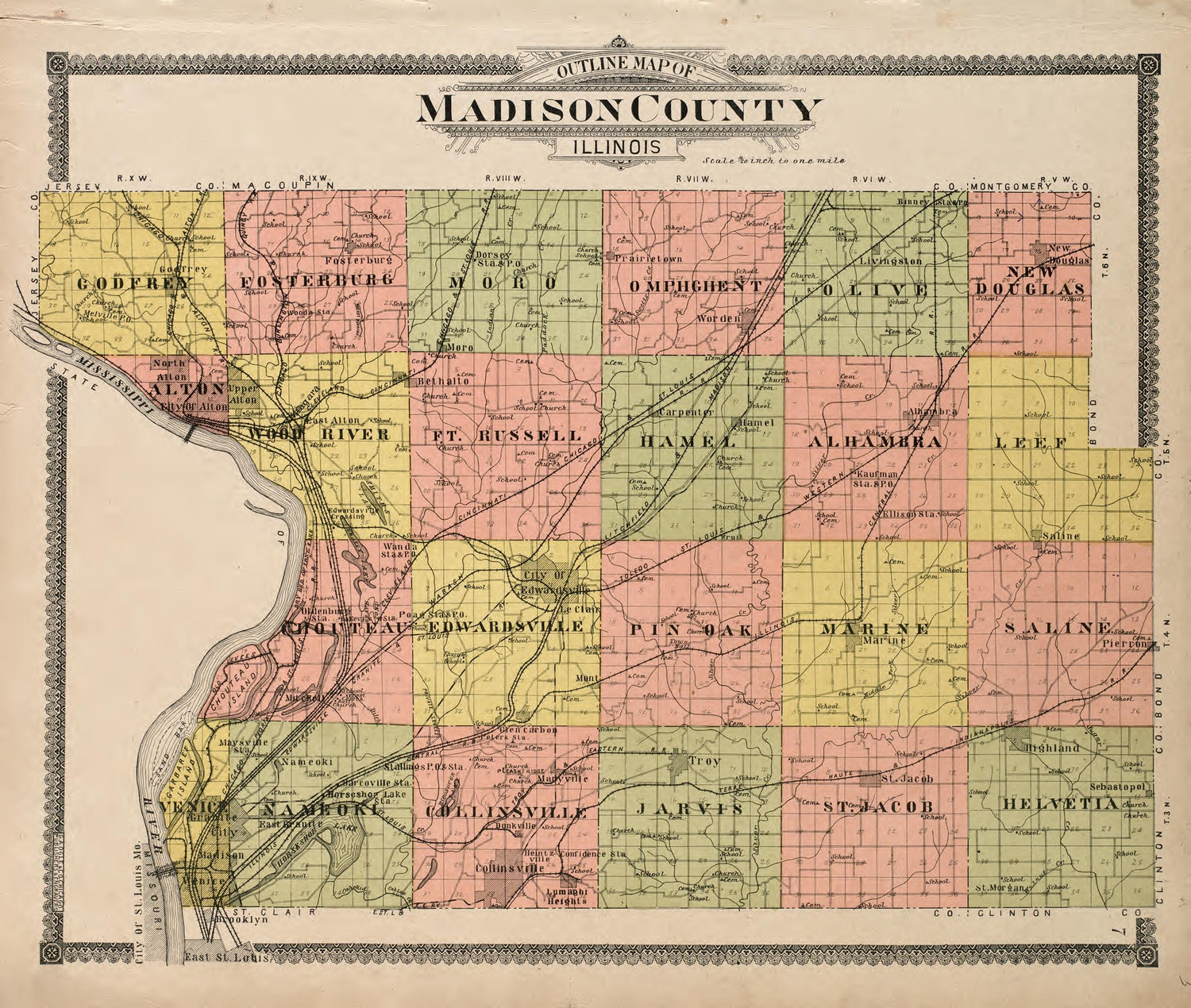 Madison County from Standard Atlas of Madison County, Illinois : Including a Plat Book of the Villages, Cities and Townships of the County, Map of the State, United States and World : Patrons Directory, Reference … 1906 by Relic Map Company