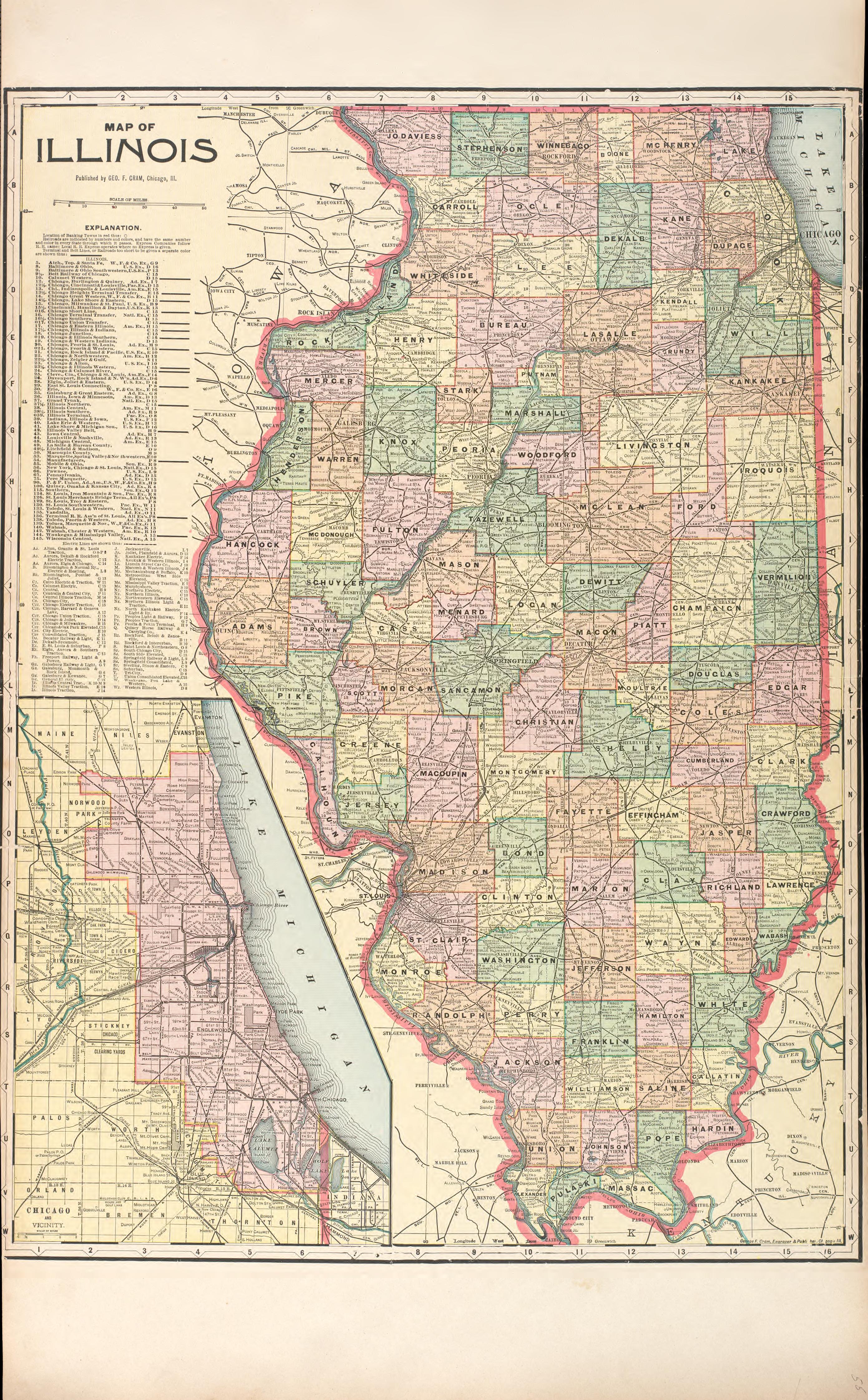 Illinois from Standard Atlas of Madison County, Illinois : Including a Plat Book of the Villages, Cities and Townships of the County, Map of the State, United States and World : Patrons Directory, Reference … 1906 by Relic Map Company