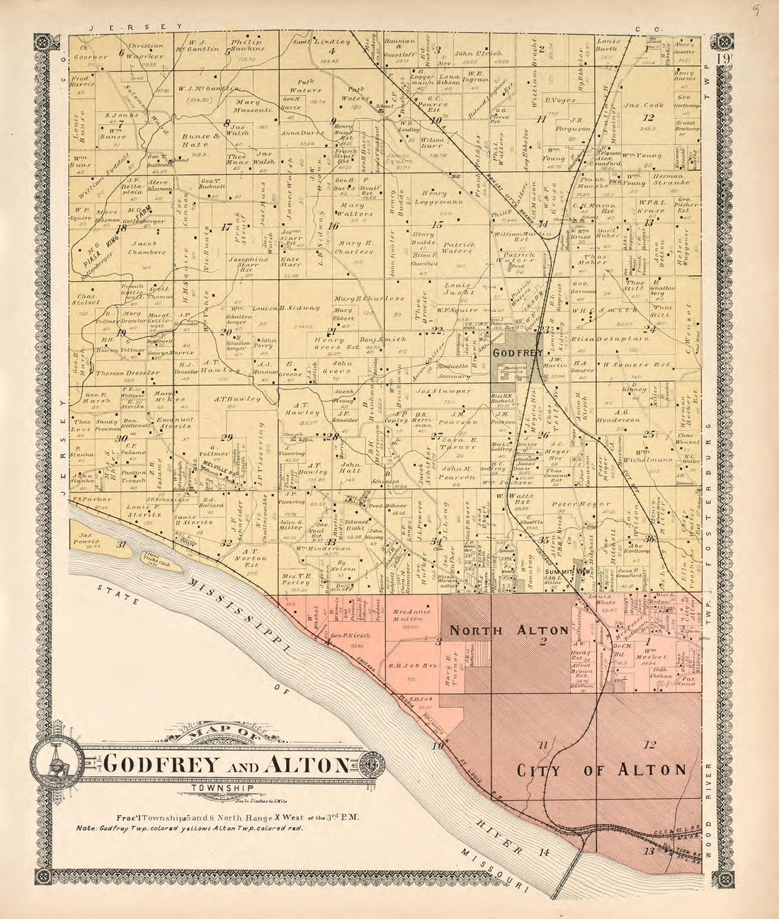 Godfrey and Alton Township from Standard Atlas of Madison County, Illinois : Including a Plat Book of the Villages, Cities and Townships of the County, Map of the State, United States and World : Patrons Directory, Reference … 1906 by Relic Map Company