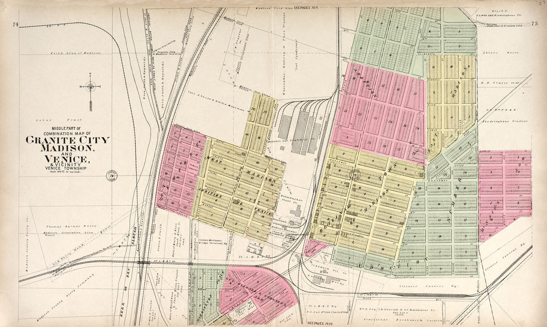 Granite City, Madison and Venice from Standard Atlas of Madison County, Illinois : Including a Plat Book of the Villages, Cities and Townships of the County, Map of the State, United States and World : Patrons Directory, Reference … 1906 by Relic Map Company