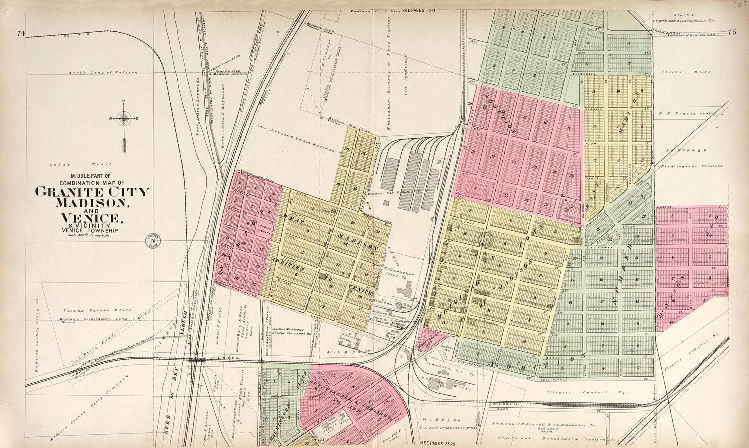Granite City, Madison and Venice from Standard Atlas of Madison County, Illinois : Including a Plat Book of the Villages, Cities and Townships of the County, Map of the State, United States and World : Patrons Directory, Reference … 1906 by Relic Map Company