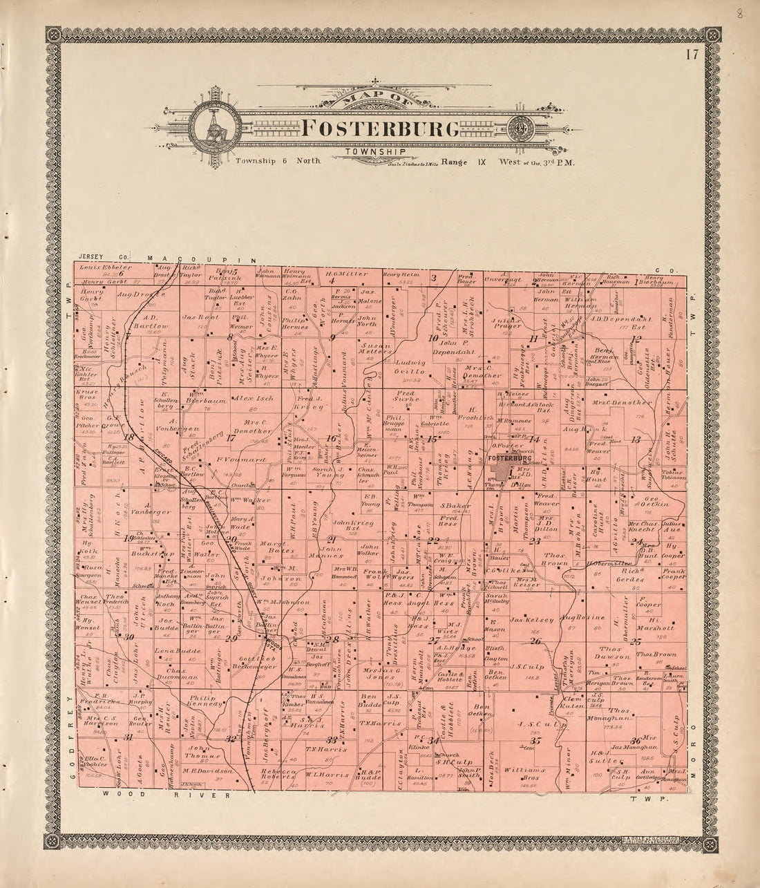 Fosterburg Township from Standard Atlas of Madison County, Illinois : Including a Plat Book of the Villages, Cities and Townships of the County, Map of the State, United States and World : Patrons Directory, Reference … 1906 by Relic Map Company