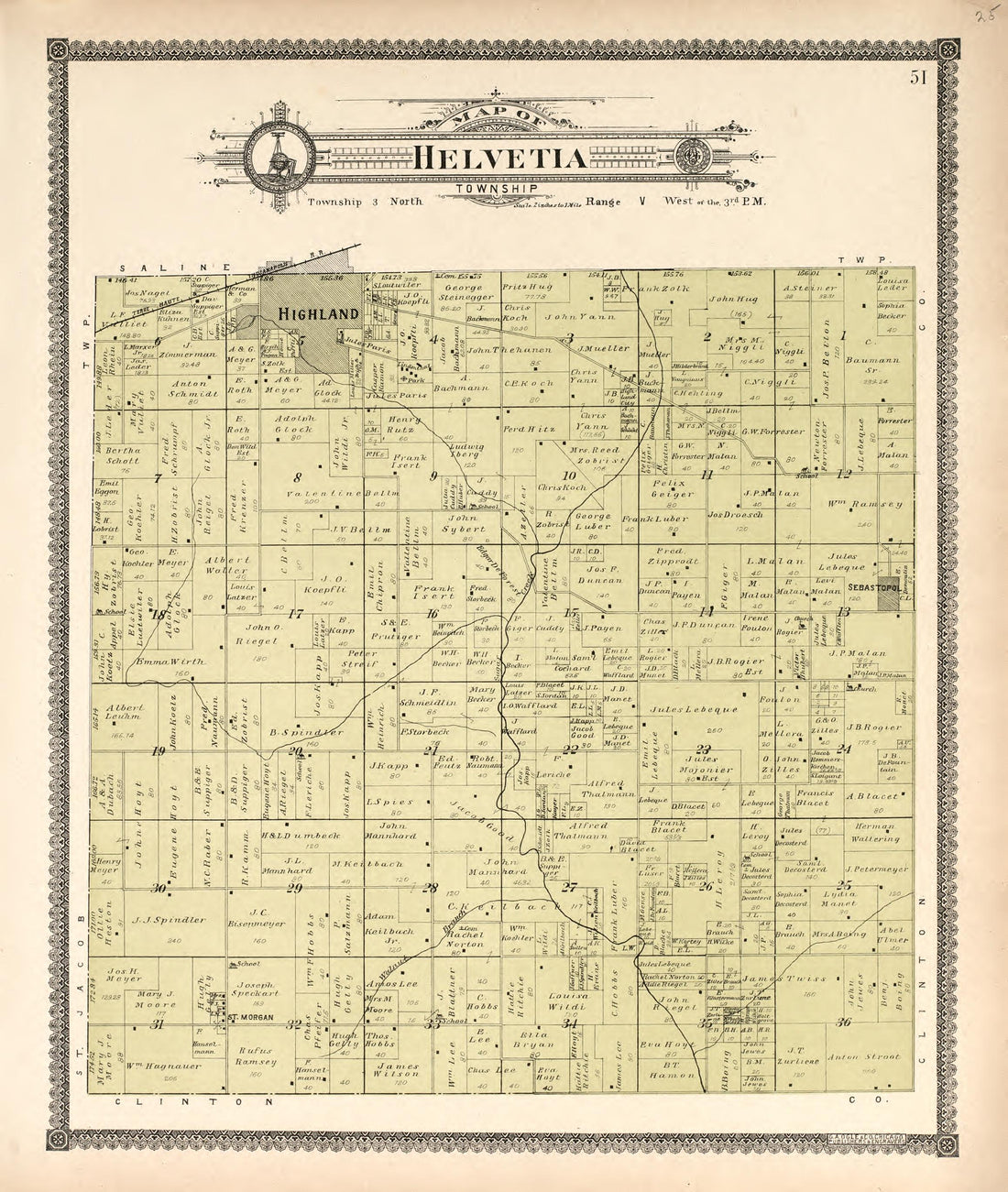 Helvetia Township from Standard Atlas of Madison County, Illinois : Including a Plat Book of the Villages, Cities and Townships of the County, Map of the State, United States and World : Patrons Directory, Reference … 1906 by Relic Map Company