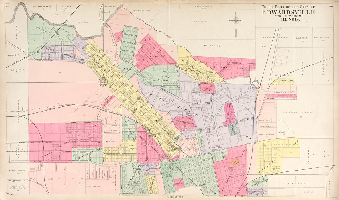 North Part of Edwardsville from Standard Atlas of Madison County, Illinois : Including a Plat Book of the Villages, Cities and Townships of the County, Map of the State, United States and World : Patrons Directory, Reference … 1906 by Relic Map Company