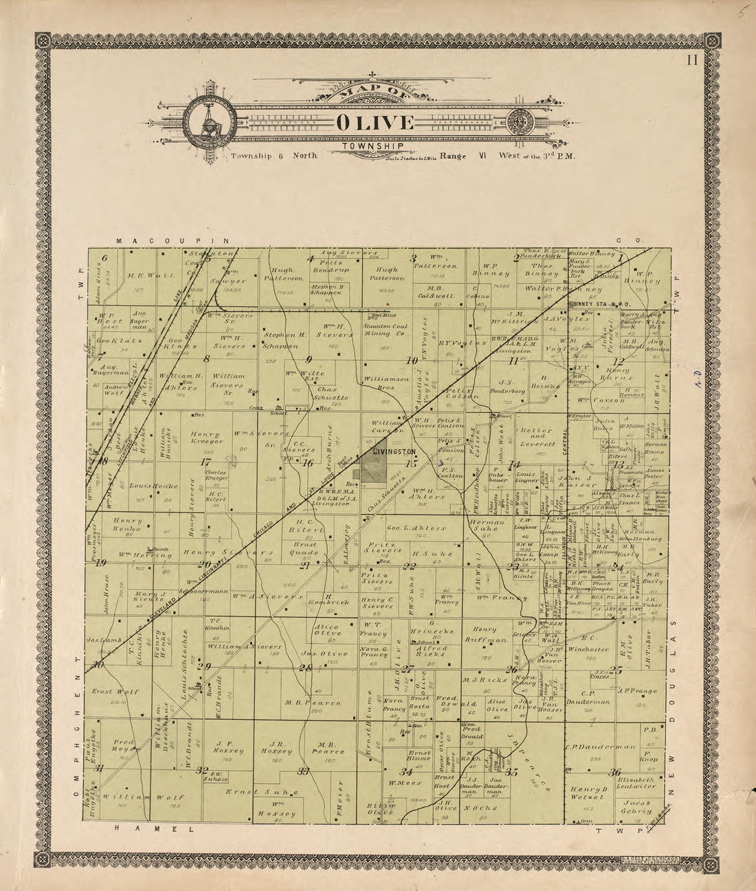 Olive Township from Standard Atlas of Madison County, Illinois : Including a Plat Book of the Villages, Cities and Townships of the County, Map of the State, United States and World : Patrons Directory, Reference … 1906 by Relic Map Company
