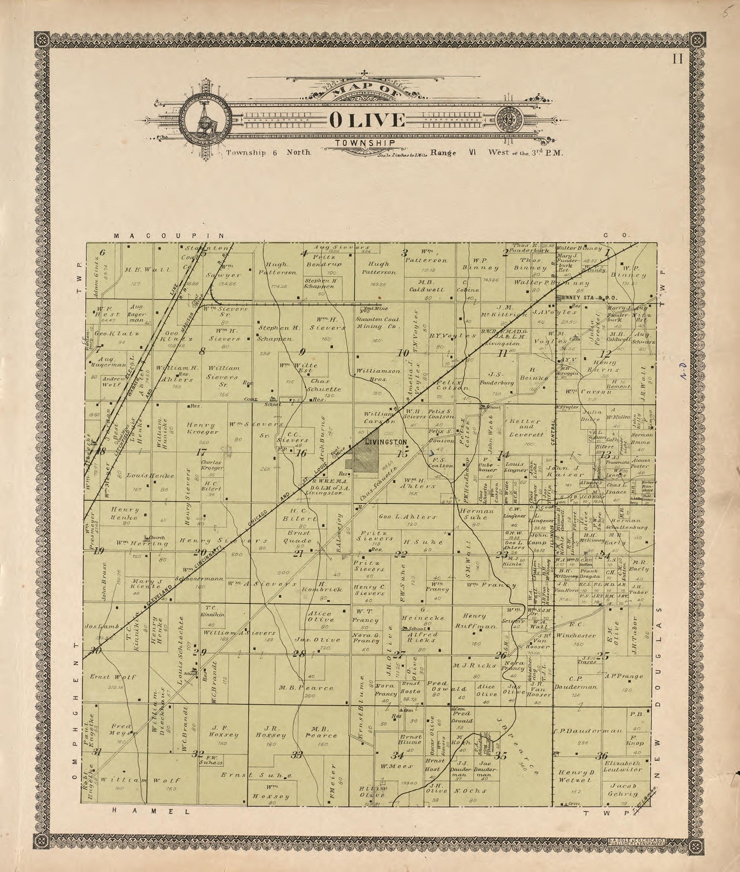 Olive Township from Standard Atlas of Madison County, Illinois : Including a Plat Book of the Villages, Cities and Townships of the County, Map of the State, United States and World : Patrons Directory, Reference … 1906 by Relic Map Company