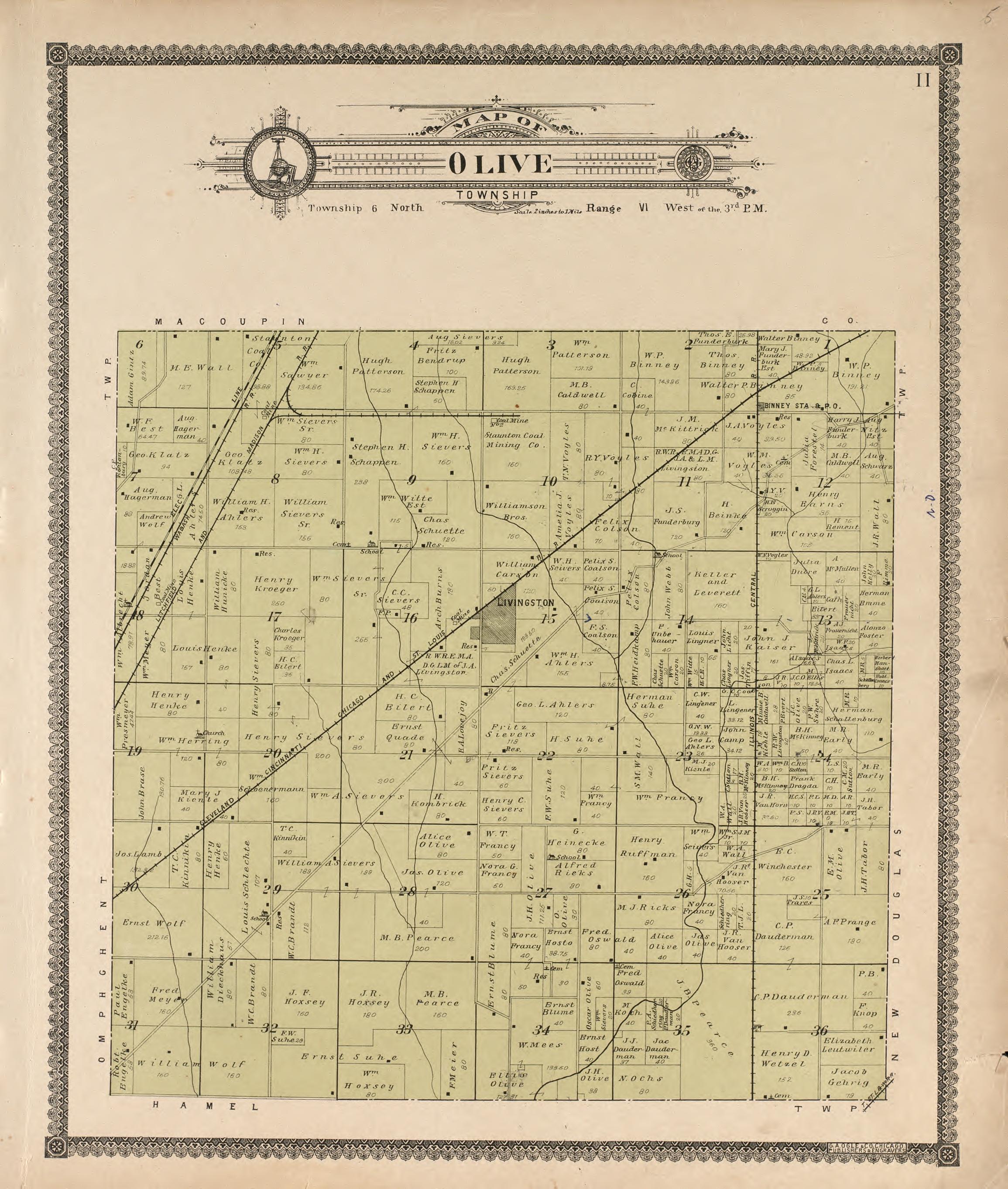 Olive Township from Standard Atlas of Madison County, Illinois : Including a Plat Book of the Villages, Cities and Townships of the County, Map of the State, United States and World : Patrons Directory, Reference … 1906 by Relic Map Company