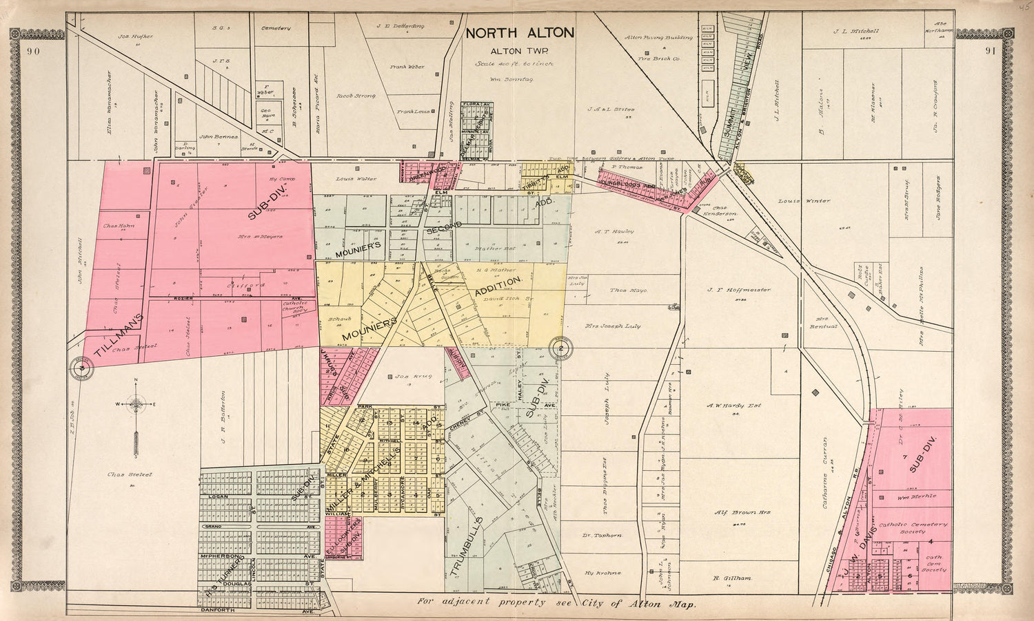 North Alton from Standard Atlas of Madison County, Illinois : Including a Plat Book of the Villages, Cities and Townships of the County, Map of the State, United States and World : Patrons Directory, Reference … 1906 by Relic Map Company