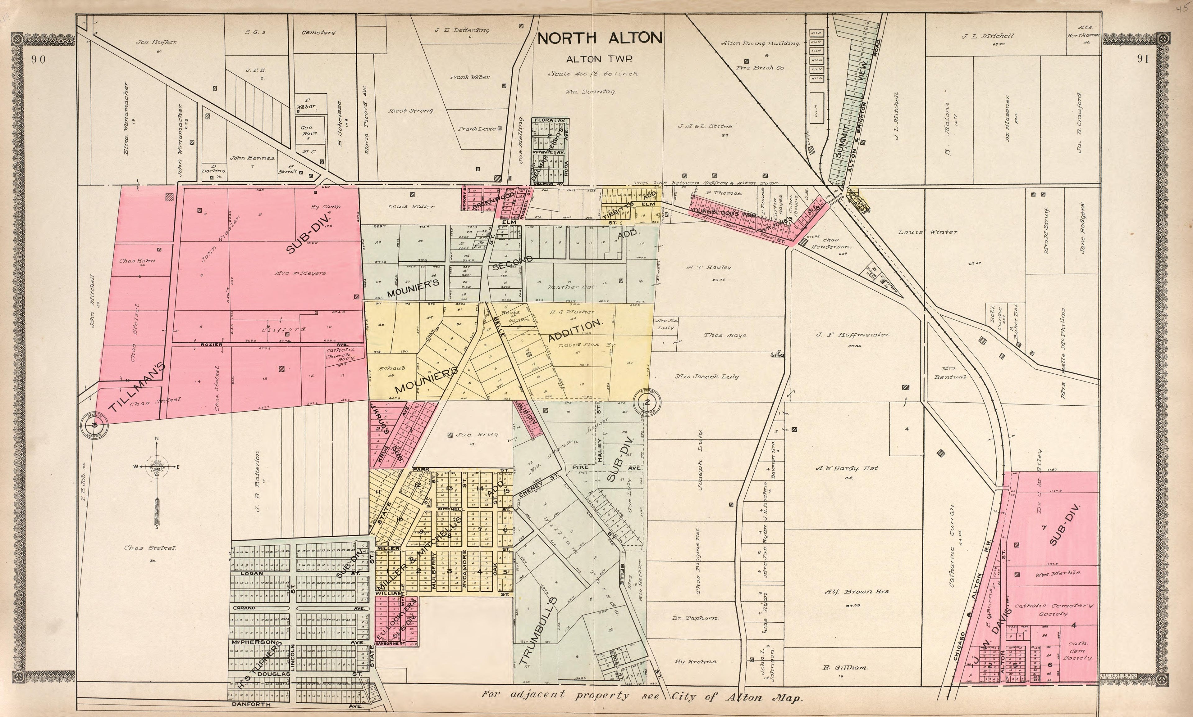 North Alton from Standard Atlas of Madison County, Illinois : Including a Plat Book of the Villages, Cities and Townships of the County, Map of the State, United States and World : Patrons Directory, Reference … 1906 by Relic Map Company