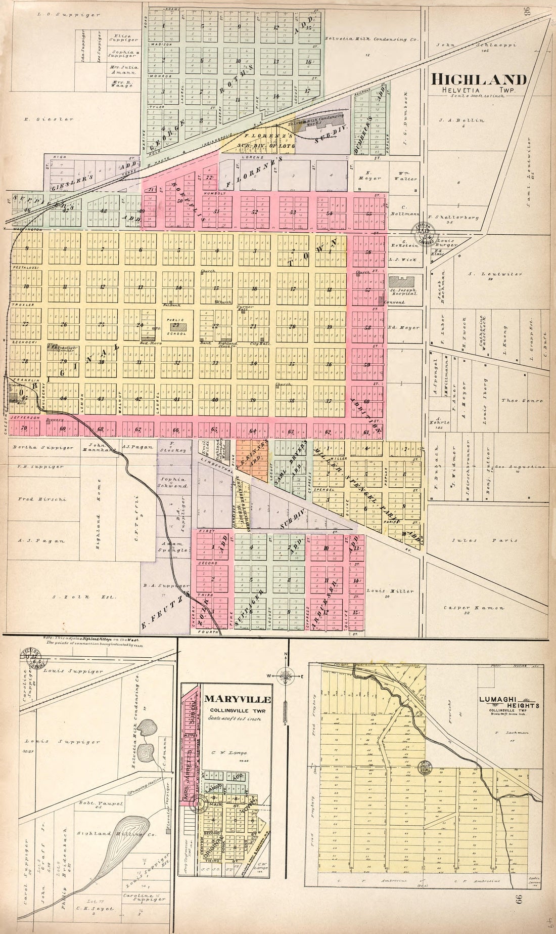 Highland - Maryville - Lumaghi Heights from Standard Atlas of Madison County, Illinois : Including a Plat Book of the Villages, Cities and Townships of the County, Map of the State, United States and World : Patrons Directory, Reference … 1906 by Relic Map Company