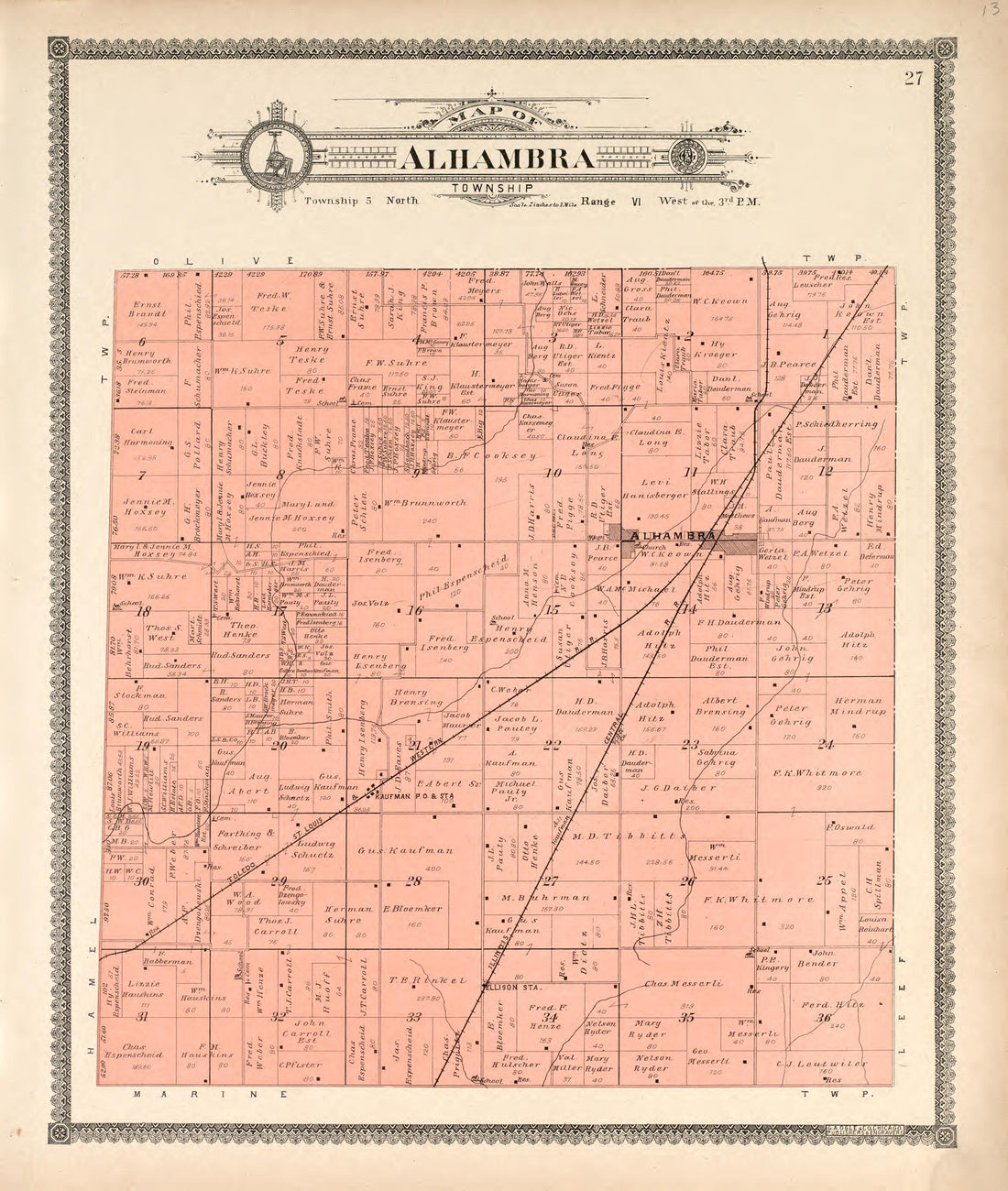 Alhambra Township from Standard Atlas of Madison County, Illinois : Including a Plat Book of the Villages, Cities and Townships of the County, Map of the State, United States and World : Patrons Directory, Reference … 1906 by Relic Map Company
