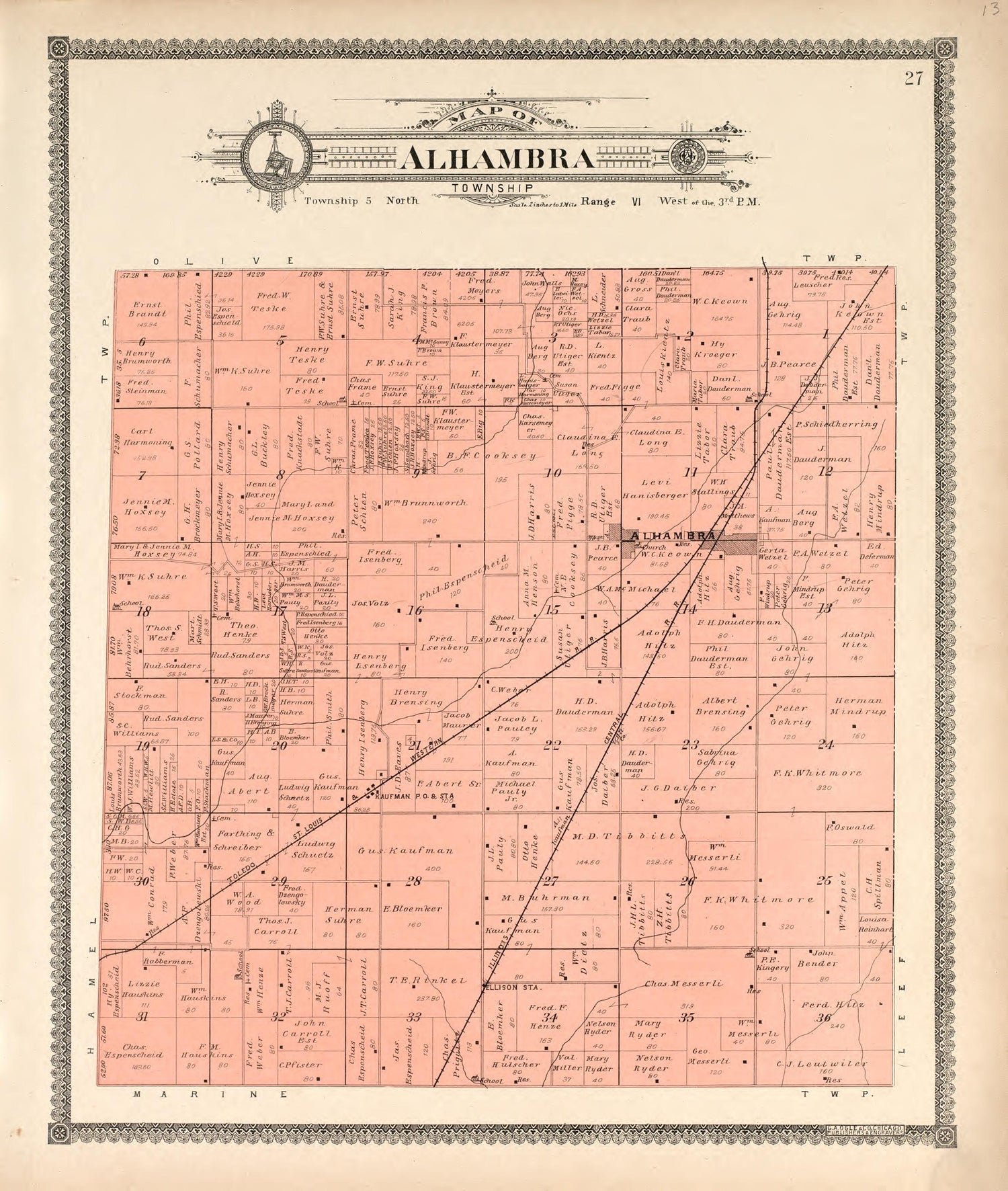 Alhambra Township from Standard Atlas of Madison County, Illinois : Including a Plat Book of the Villages, Cities and Townships of the County, Map of the State, United States and World : Patrons Directory, Reference … 1906 by Relic Map Company
