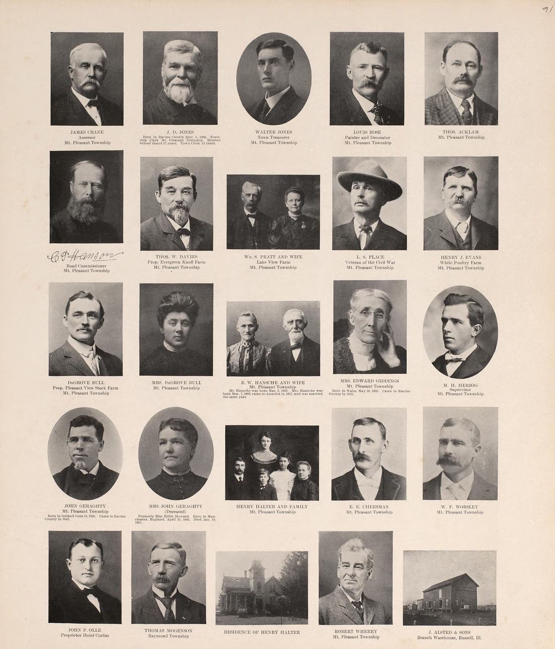 Portraits from Plat Book of Racine and Kenosha Counties, Wisconsin : Including Plats of the Villages, Cities and Townships of the Counties, Map of the State, United States and World, Patrons Directory, Reference Business … 1908 by Relic Map Company