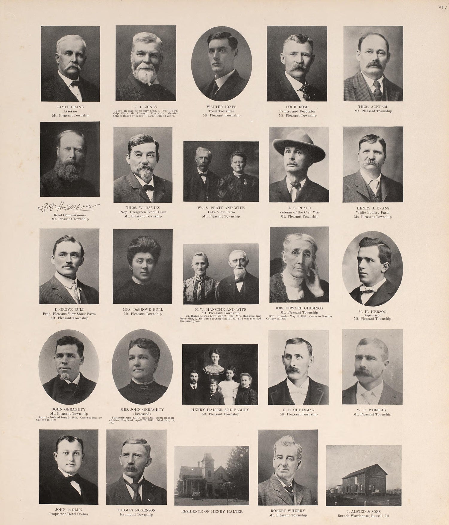 Portraits from Plat Book of Racine and Kenosha Counties, Wisconsin : Including Plats of the Villages, Cities and Townships of the Counties, Map of the State, United States and World, Patrons Directory, Reference Business … 1908 by Relic Map Company