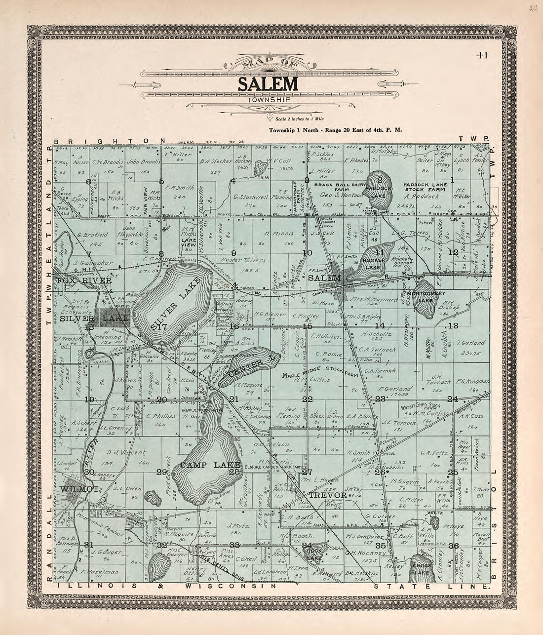 Map of Salem Township from Plat Book of Racine and Kenosha Counties, Wisconsin : Including Plats of the Villages, Cities and Townships of the Counties, Map of the State, United States and World, Patrons Directory, Reference Business … 1908 by Relic Map Company
