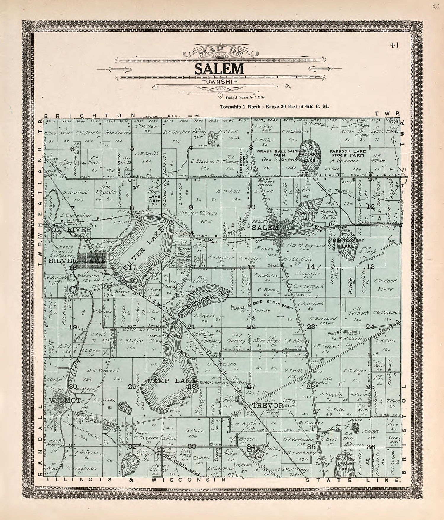 Map of Salem Township from Plat Book of Racine and Kenosha Counties, Wisconsin : Including Plats of the Villages, Cities and Townships of the Counties, Map of the State, United States and World, Patrons Directory, Reference Business … 1908 by Relic Map Company