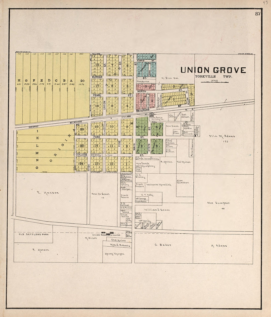 Union Grove from Plat Book of Racine and Kenosha Counties, Wisconsin : Including Plats of the Villages, Cities and Townships of the Counties, Map of the State, United States and World, Patrons Directory, Reference Business … 1908 by Relic Map Company