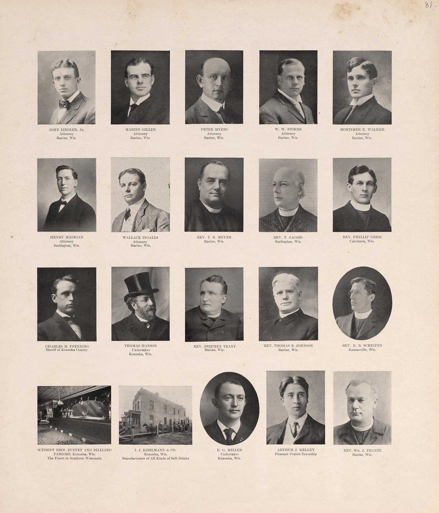 Portraits from Plat Book of Racine and Kenosha Counties, Wisconsin : Including Plats of the Villages, Cities and Townships of the Counties, Map of the State, United States and World, Patrons Directory, Reference Business … 1908 by Relic Map Company