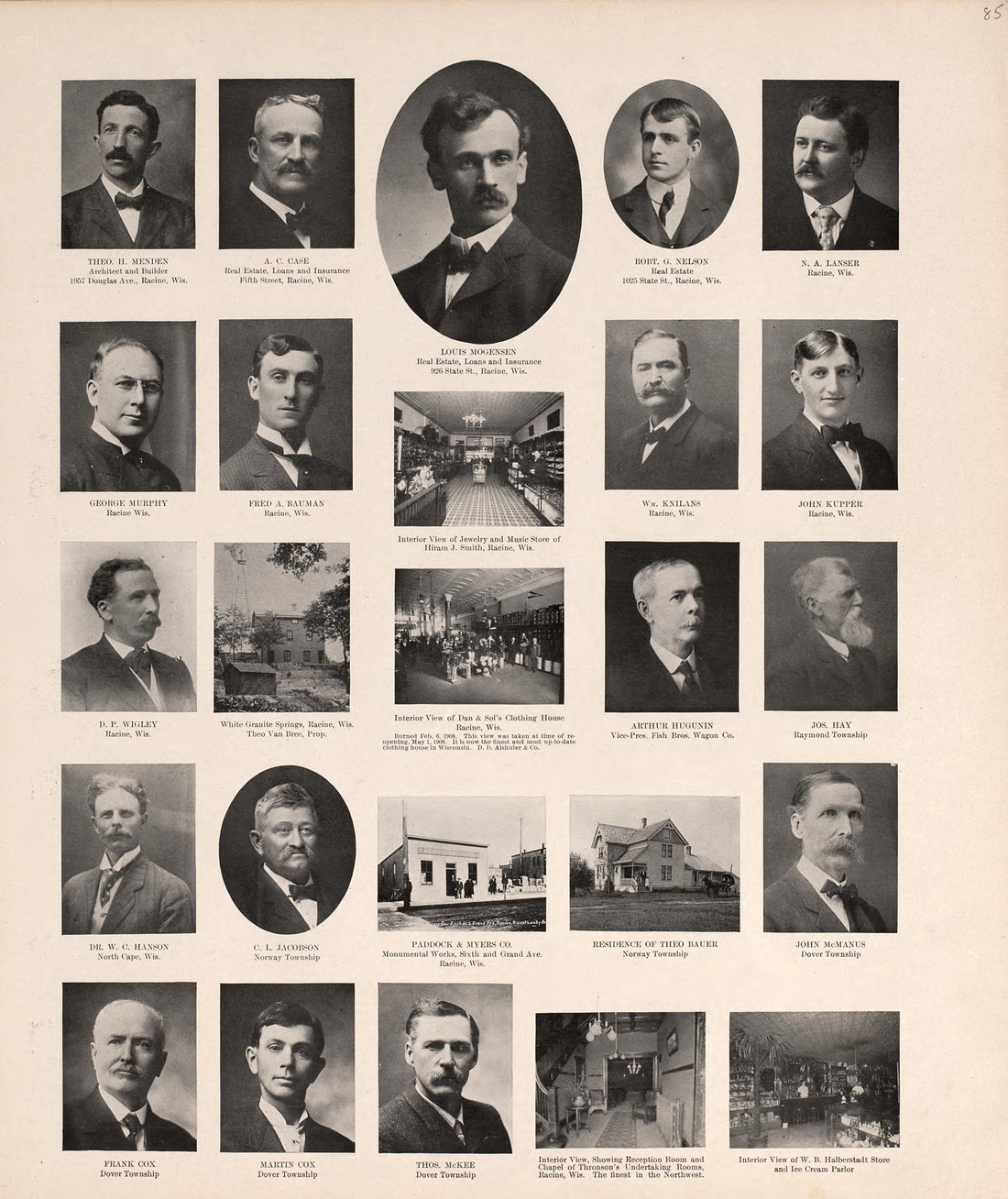 Portraits from Plat Book of Racine and Kenosha Counties, Wisconsin : Including Plats of the Villages, Cities and Townships of the Counties, Map of the State, United States and World, Patrons Directory, Reference Business … 1908 by Relic Map Company