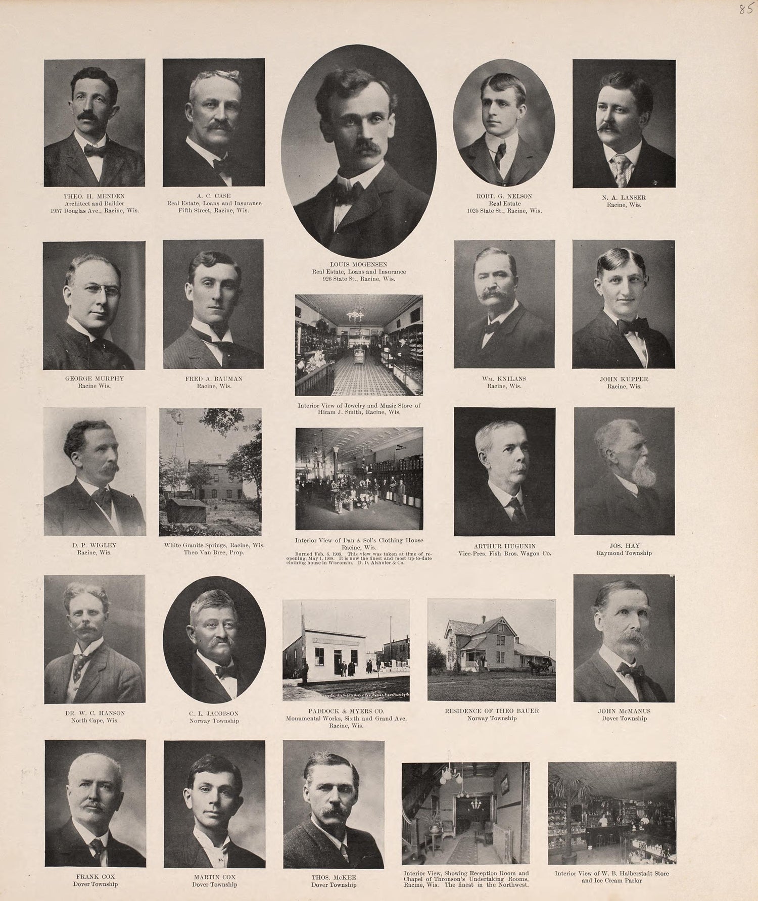 Portraits from Plat Book of Racine and Kenosha Counties, Wisconsin : Including Plats of the Villages, Cities and Townships of the Counties, Map of the State, United States and World, Patrons Directory, Reference Business … 1908 by Relic Map Company