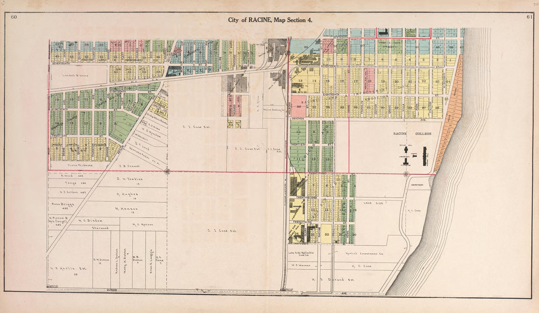 Map of the City of Racine Map Section 4 from Plat Book of Racine and Kenosha Counties, Wisconsin : Including Plats of the Villages, Cities and Townships of the Counties, Map of the State, United States and World, Patrons Directory, Reference Business ... by Relic Map Company