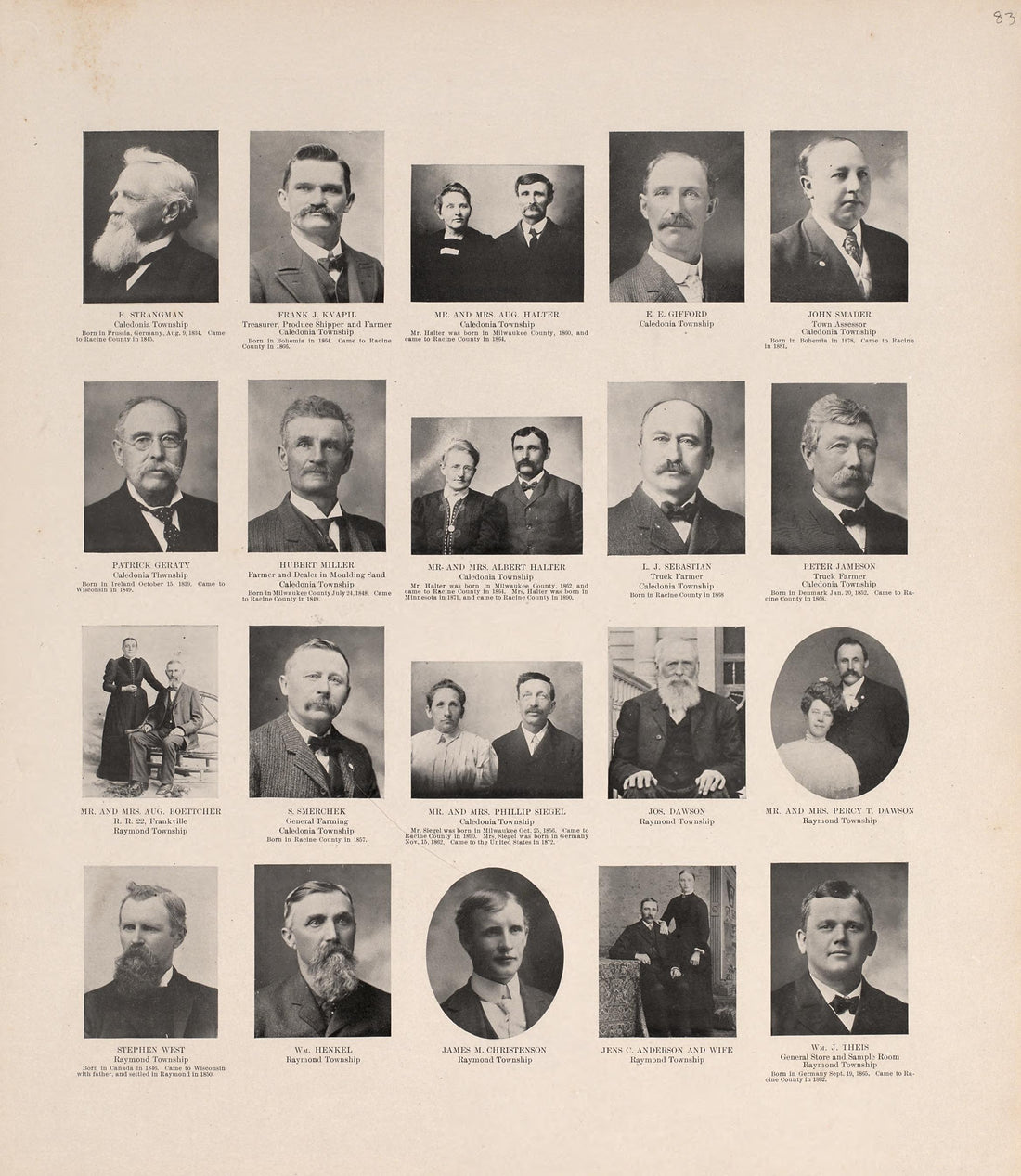Portraits from Plat Book of Racine and Kenosha Counties, Wisconsin : Including Plats of the Villages, Cities and Townships of the Counties, Map of the State, United States and World, Patrons Directory, Reference Business … 1908 by Relic Map Company