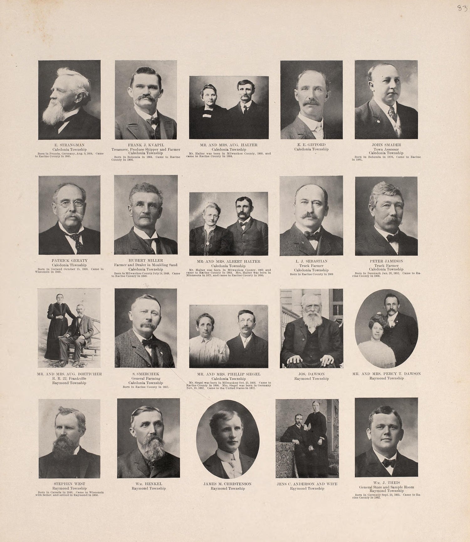 Portraits from Plat Book of Racine and Kenosha Counties, Wisconsin : Including Plats of the Villages, Cities and Townships of the Counties, Map of the State, United States and World, Patrons Directory, Reference Business … 1908 by Relic Map Company