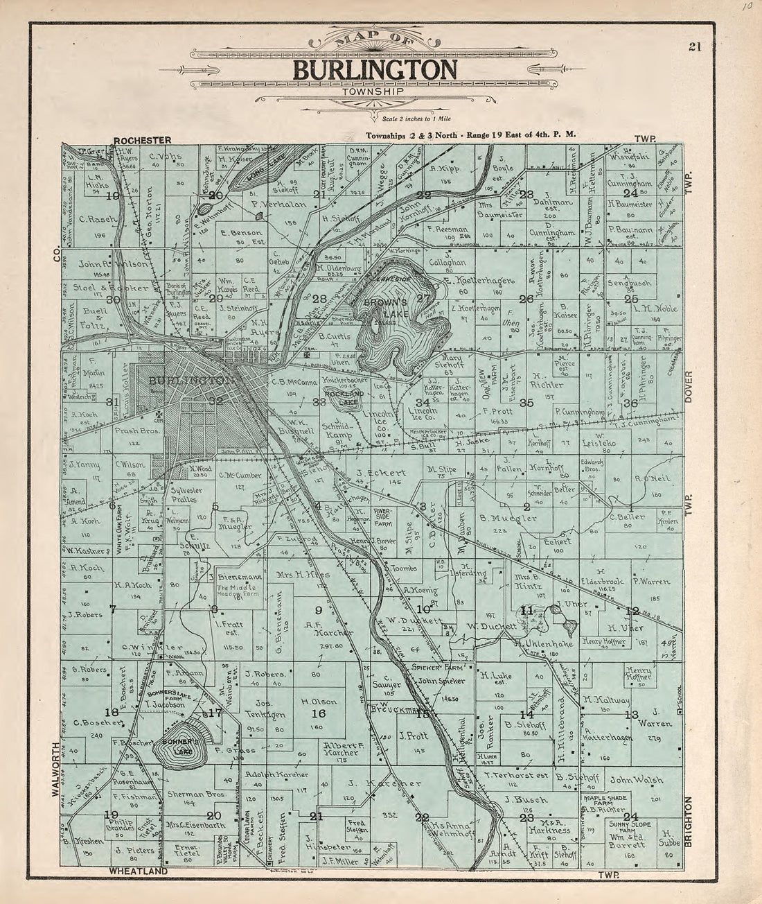 Map of Burlington Township from Plat Book of Racine and Kenosha Counties, Wisconsin : Including Plats of the Villages, Cities and Townships of the Counties, Map of the State, United States and World, Patrons Directory, Reference Business … 1908 by Relic Map Company