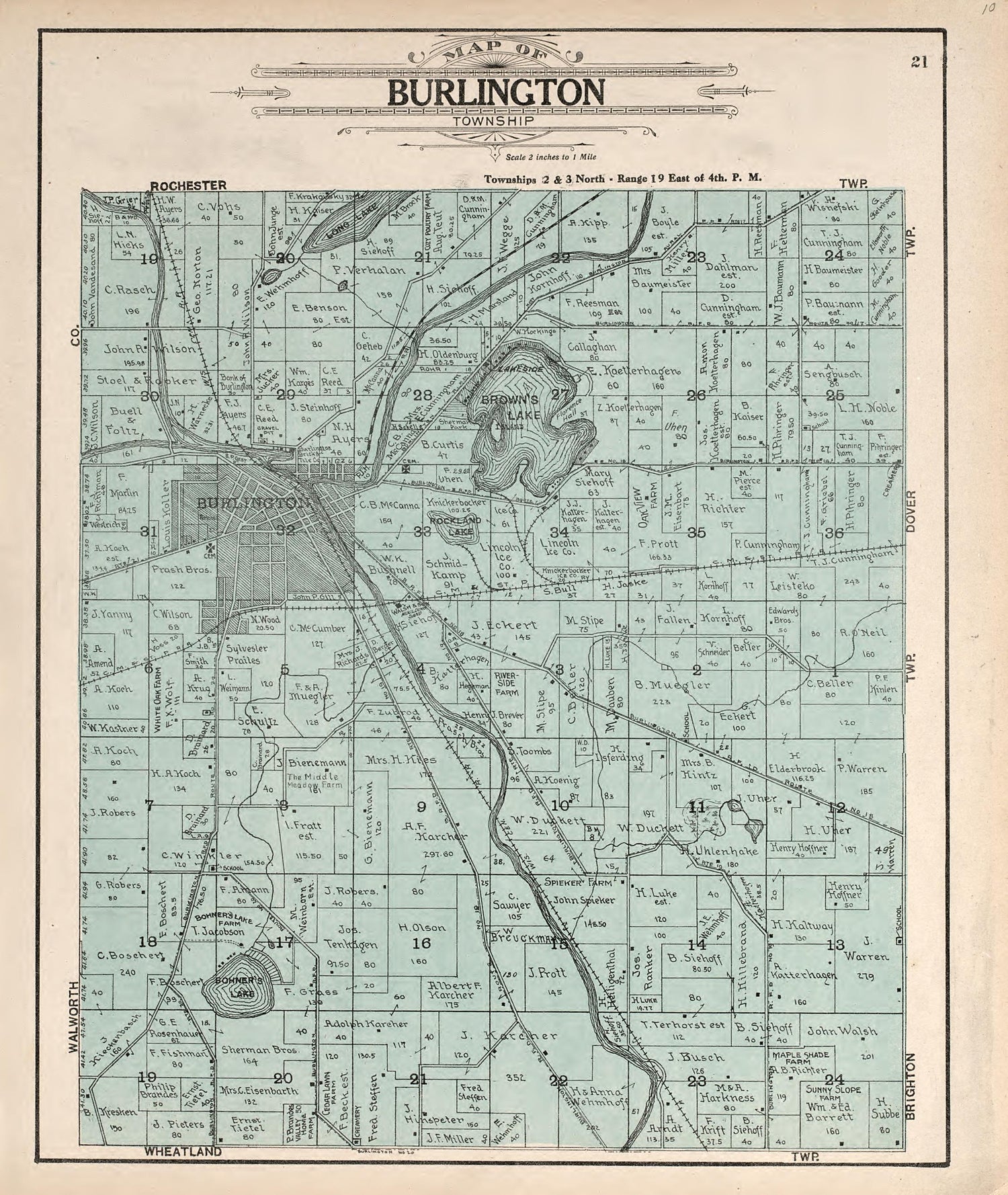 Map of Burlington Township from Plat Book of Racine and Kenosha Counties, Wisconsin : Including Plats of the Villages, Cities and Townships of the Counties, Map of the State, United States and World, Patrons Directory, Reference Business … 1908 by Relic Map Company