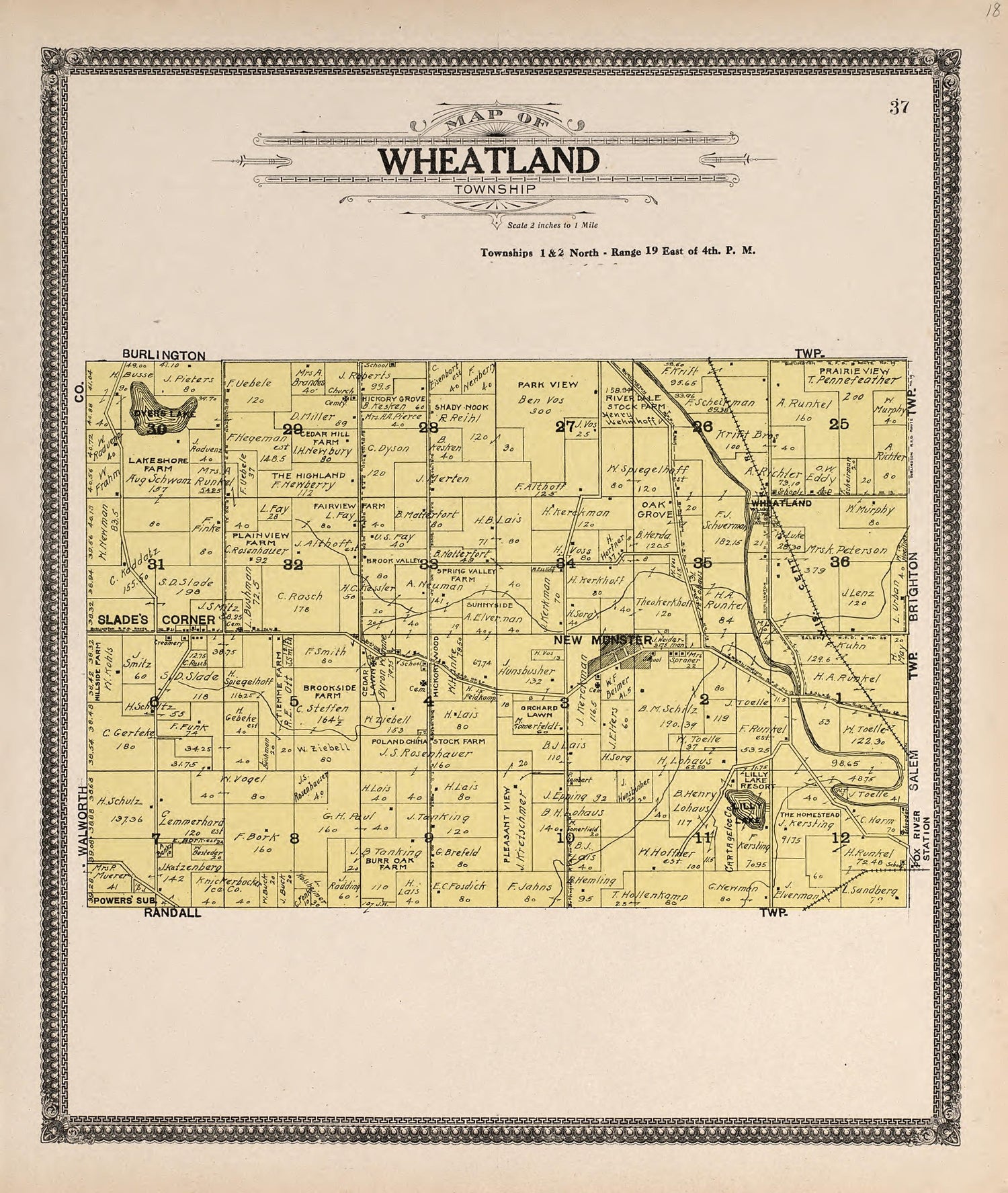 Map of Wheaton Township from Plat Book of Racine and Kenosha Counties, Wisconsin : Including Plats of the Villages, Cities and Townships of the Counties, Map of the State, United States and World, Patrons Directory, Reference Business … 1908 by Relic Map Company