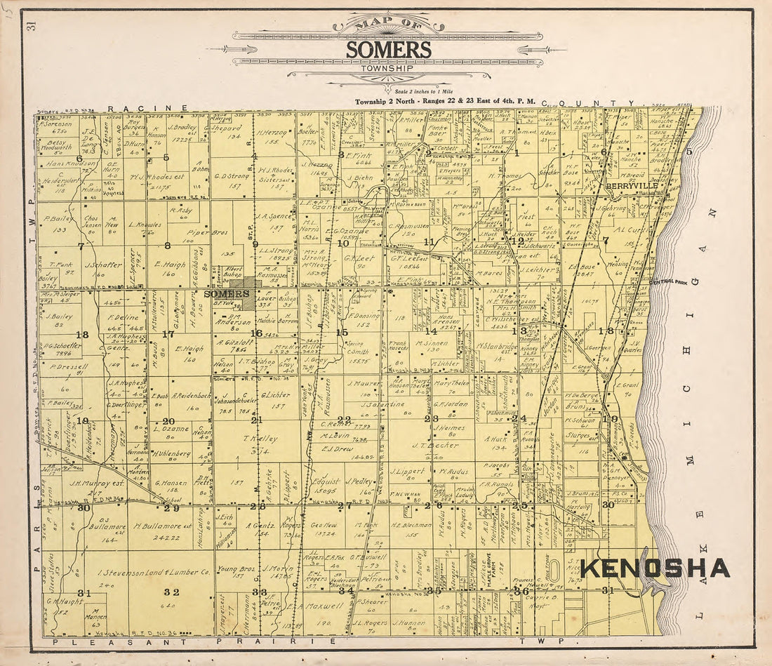 Map of Somers Township from Plat Book of Racine and Kenosha Counties, Wisconsin : Including Plats of the Villages, Cities and Townships of the Counties, Map of the State, United States and World, Patrons Directory, Reference Business … 1908 by Relic Map Company