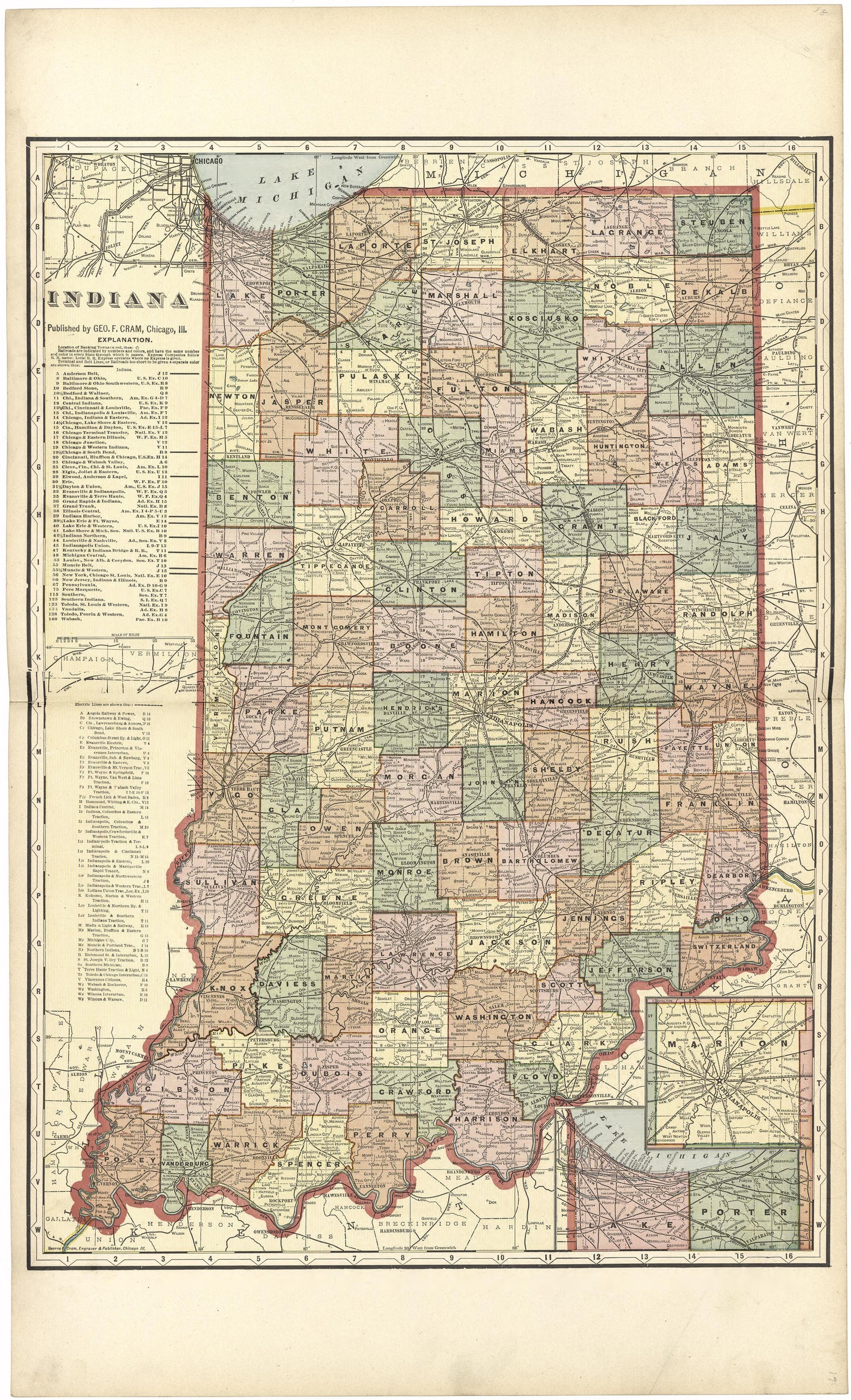 Indiana from Standard Atlas of Fulton County, Indiana : Including a Plat Book of the Villages, Cities and Townships of the County, Map of the State, United States and World, Patrons Directory, Reference Business … 1907 by Relic Map Company