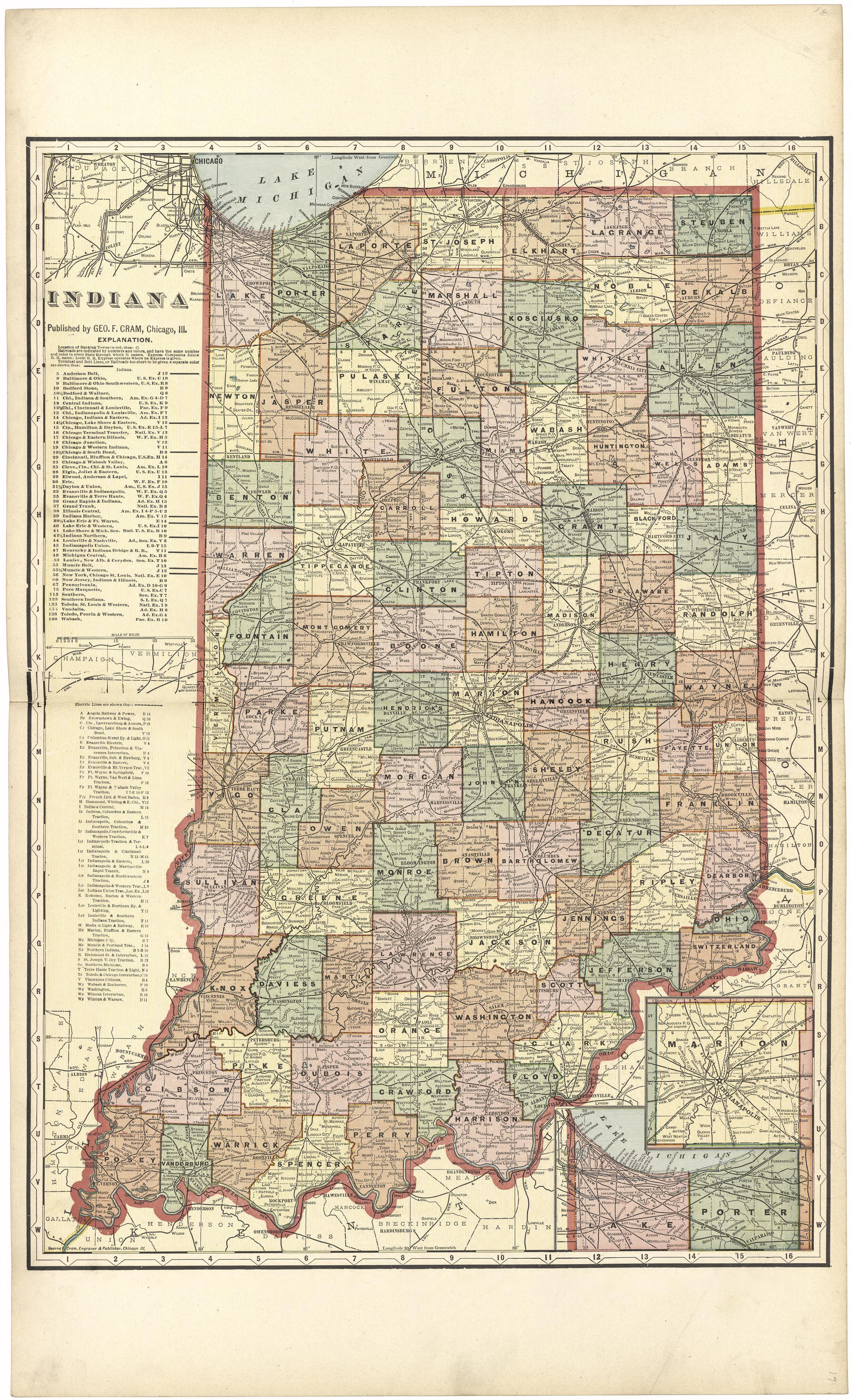 Indiana from Standard Atlas of Fulton County, Indiana : Including a Plat Book of the Villages, Cities and Townships of the County, Map of the State, United States and World, Patrons Directory, Reference Business … 1907 by Relic Map Company