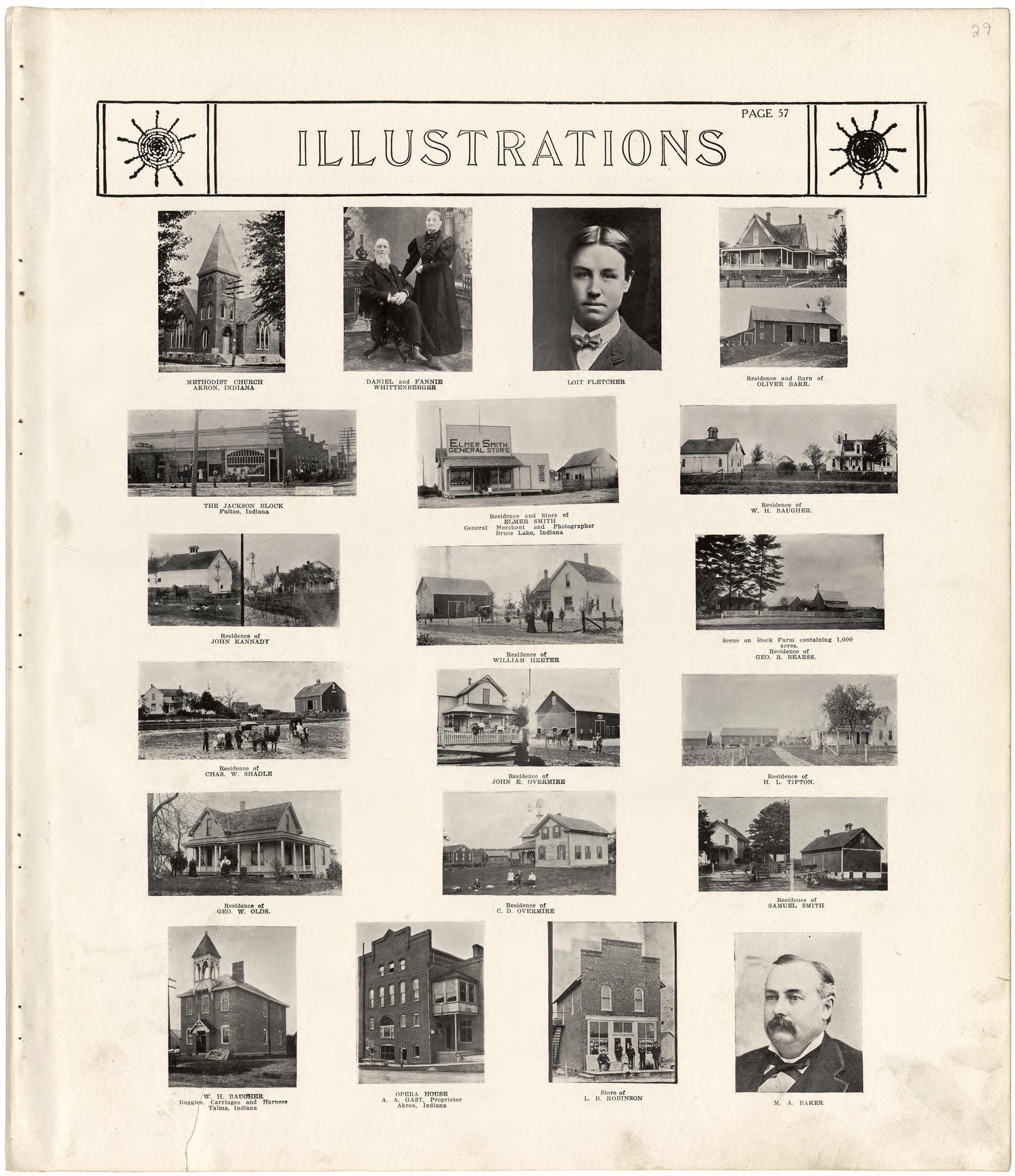 Illustrations from Standard Atlas of Fulton County, Indiana : Including a Plat Book of the Villages, Cities and Townships of the County, Map of the State, United States and World, Patrons Directory, Reference Business … 1907 by Relic Map Company