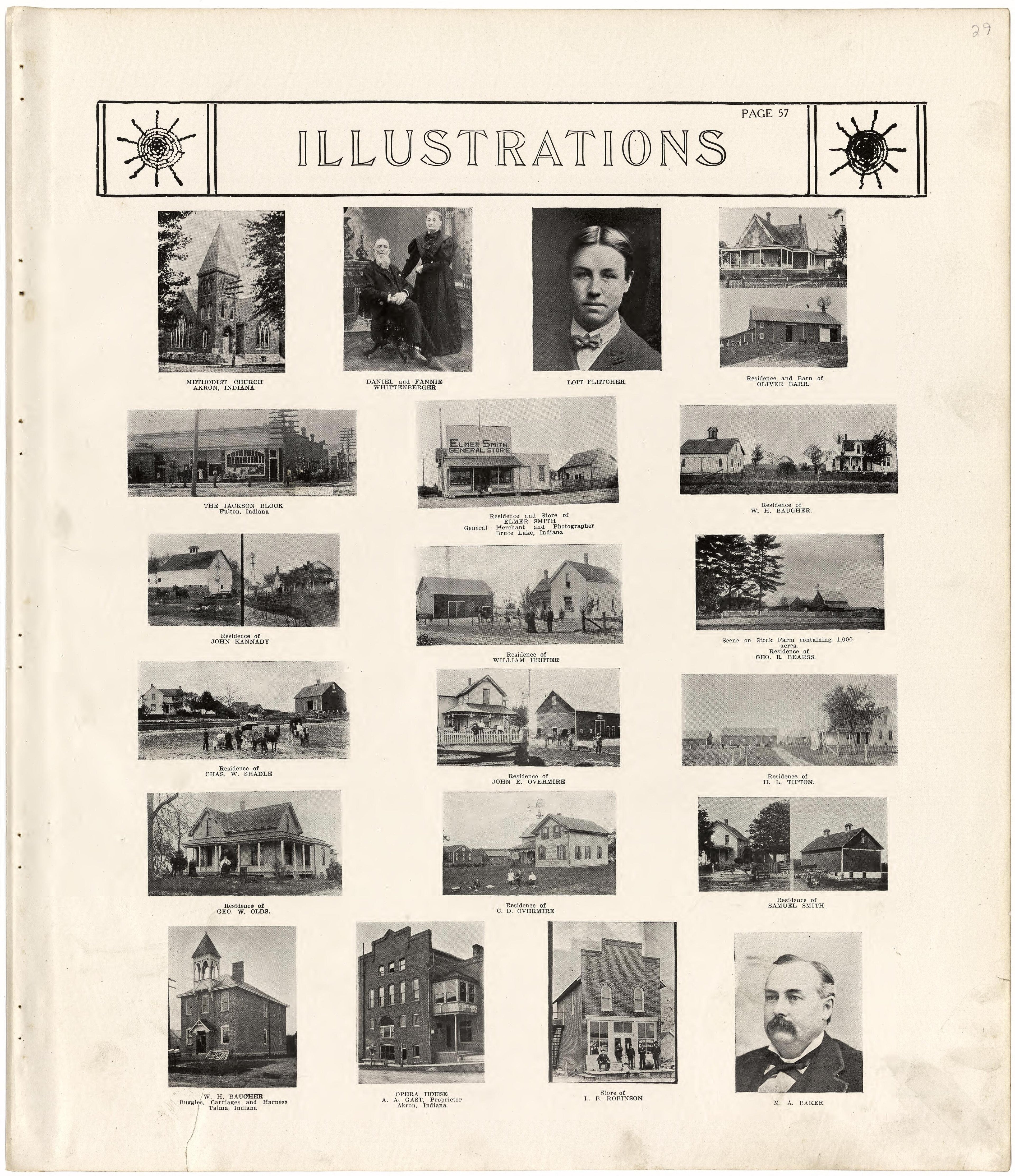 Illustrations from Standard Atlas of Fulton County, Indiana : Including a Plat Book of the Villages, Cities and Townships of the County, Map of the State, United States and World, Patrons Directory, Reference Business … 1907 by Relic Map Company