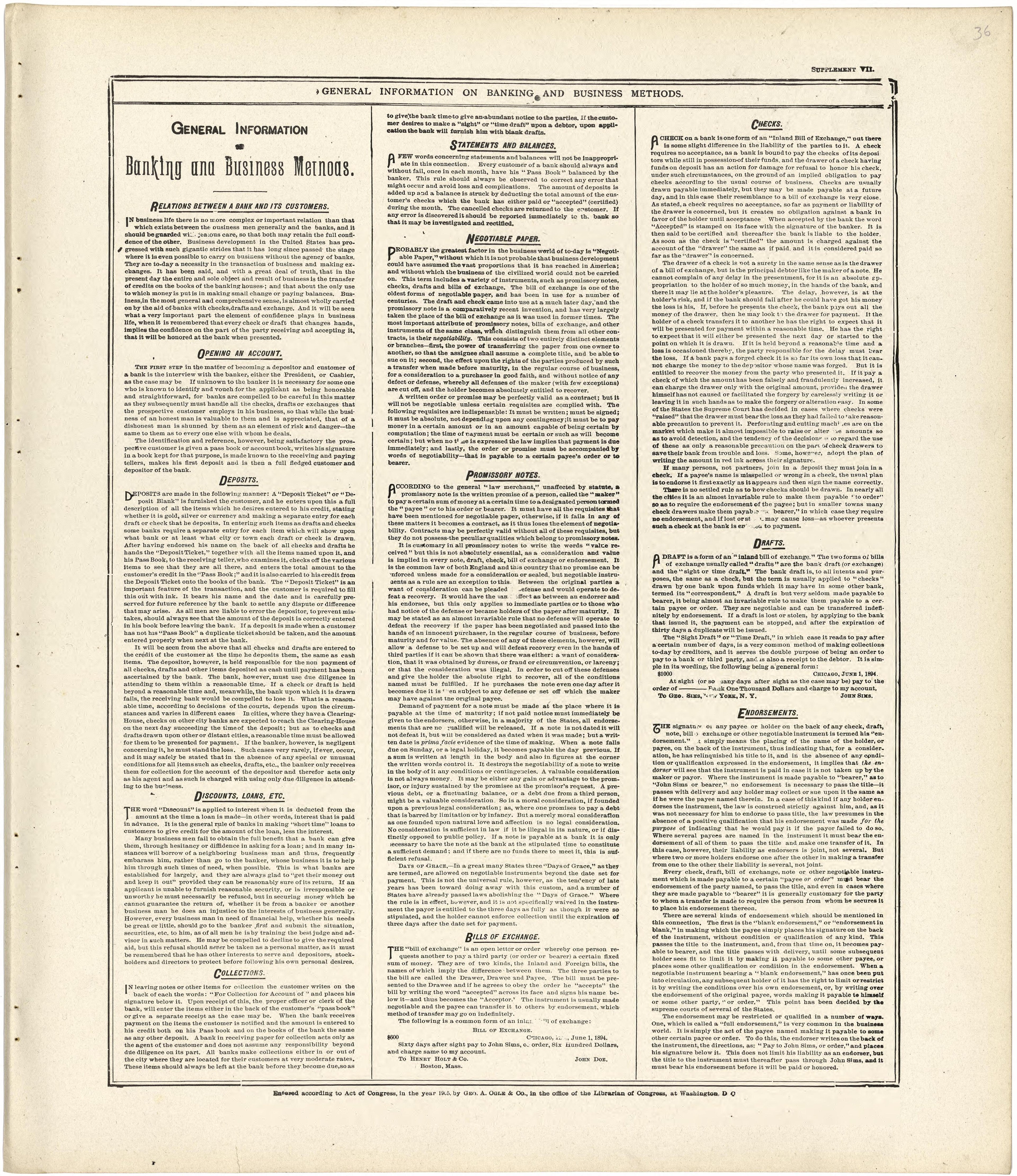 General Information On Banking and Business Methods from Standard Atlas of Fulton County, Indiana : Including a Plat Book of the Villages, Cities and Townships of the County, Map of the State, United States and World, Patrons Directory, Reference Busi... by Relic Map Company