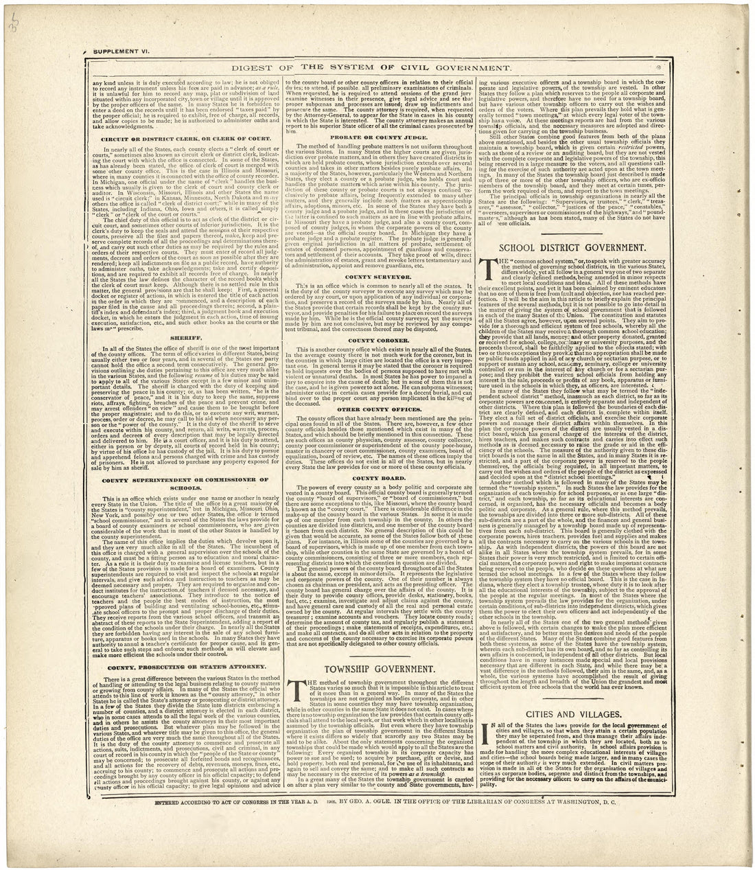 Digest of the System of Civil Government from Standard Atlas of Fulton County, Indiana : Including a Plat Book of the Villages, Cities and Townships of the County, Map of the State, United States and World, Patrons Directory, Reference Business … 1907 by Relic Map Company