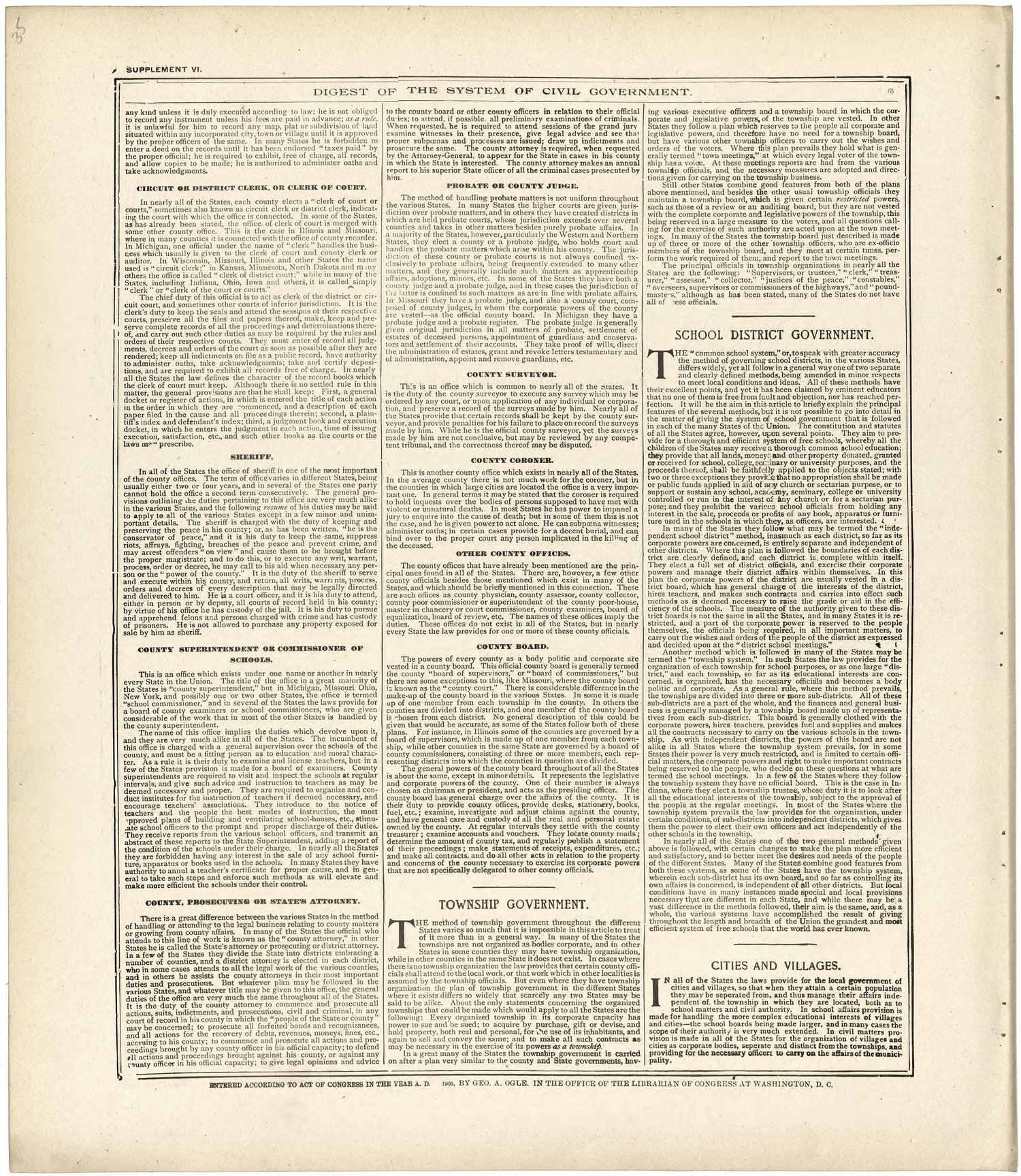 Digest of the System of Civil Government from Standard Atlas of Fulton County, Indiana : Including a Plat Book of the Villages, Cities and Townships of the County, Map of the State, United States and World, Patrons Directory, Reference Business … 1907 by Relic Map Company