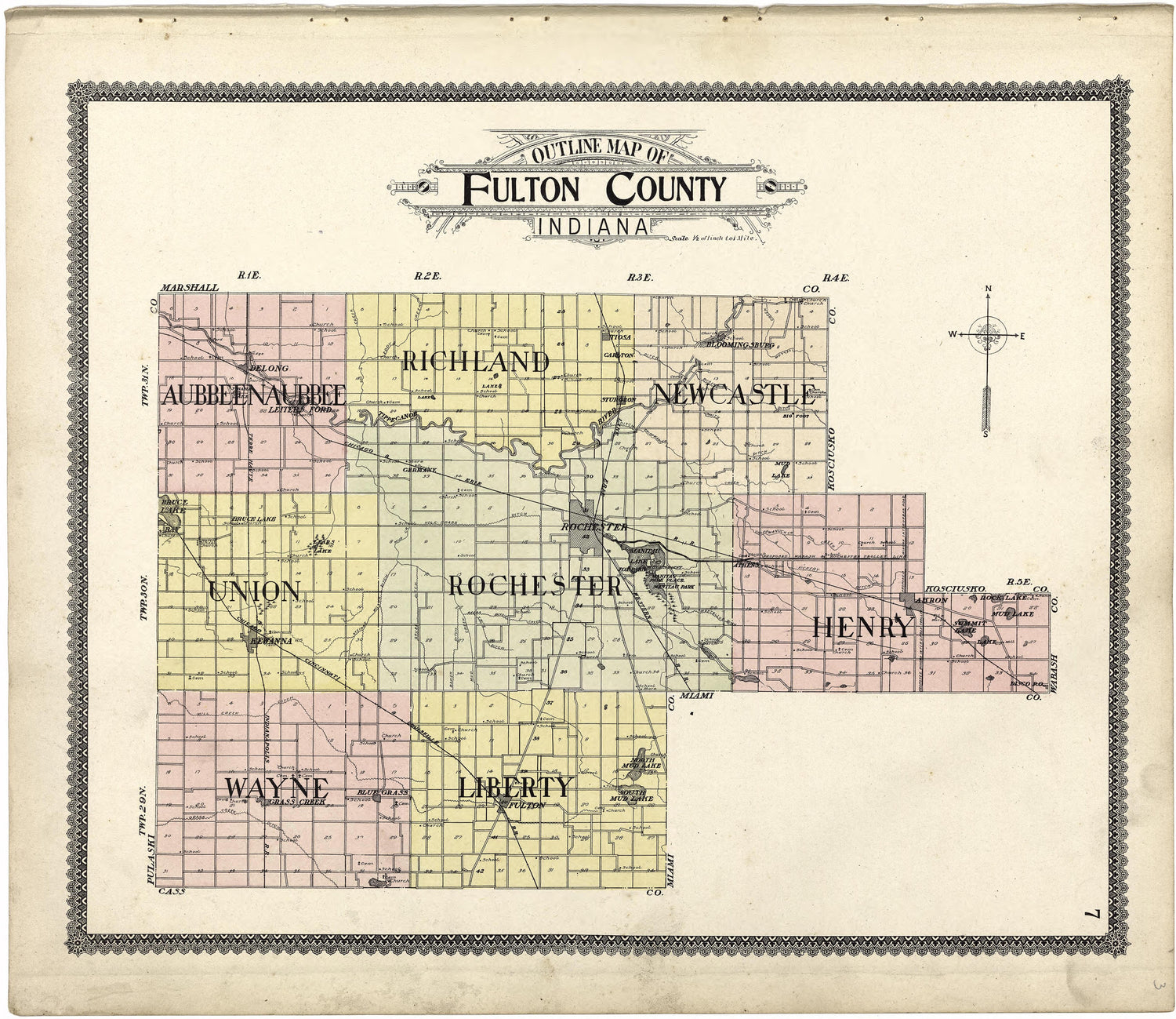 Outline Map of Fulton County, Indiana from Standard Atlas of Fulton County, Indiana : Including a Plat Book of the Villages, Cities and Townships of the County, Map of the State, United States and World, Patrons Directory, Reference Business … 1907 by Relic Map Company
